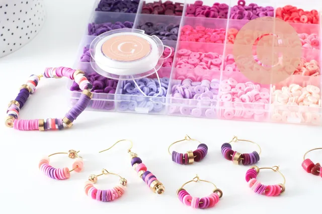 Gingerlily Perles Kit heishi violet rose G9788 perles + fil 10 m