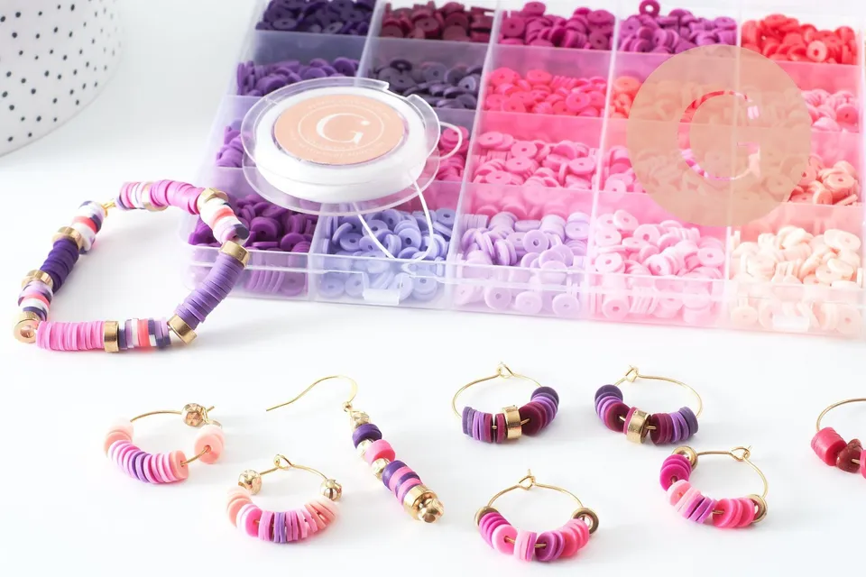 Gingerlily Perles Kit heishi violet rose G9788 perles + fil 10 m