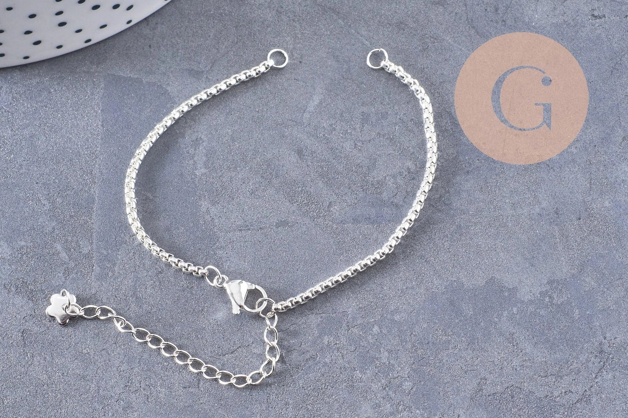 Gingerlily Perles Base bracelet vénitienne acier platine 15,5 cm x1