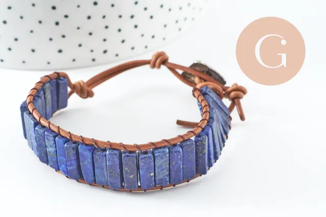 Gingerlily Pierres G9976 bracelet lapis-lazuli cuir 23-28cm