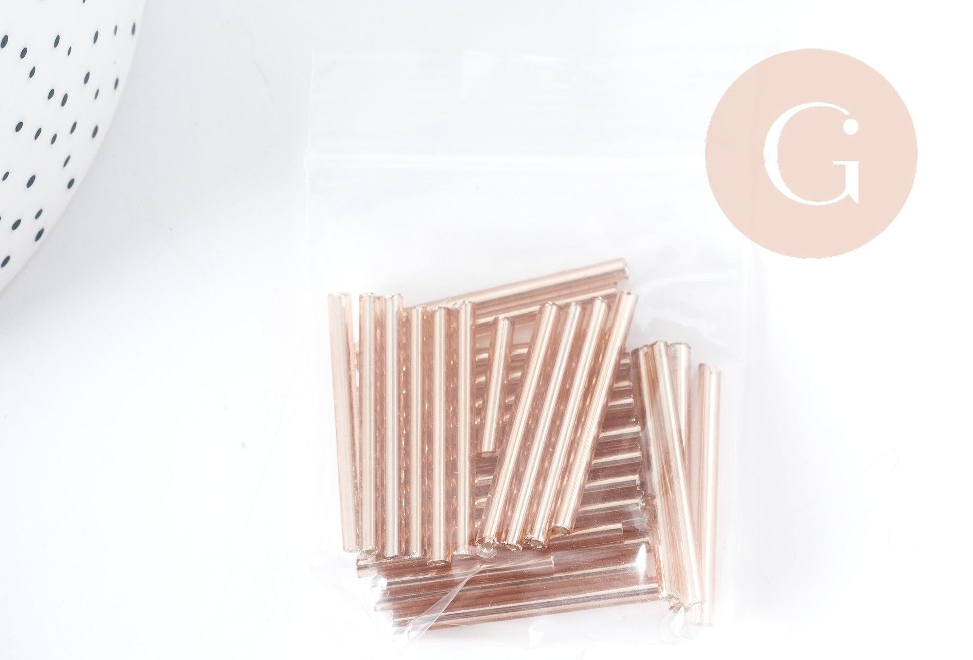 Gingerlily Perles rocaille tubes rose métallique 30mm 10g
