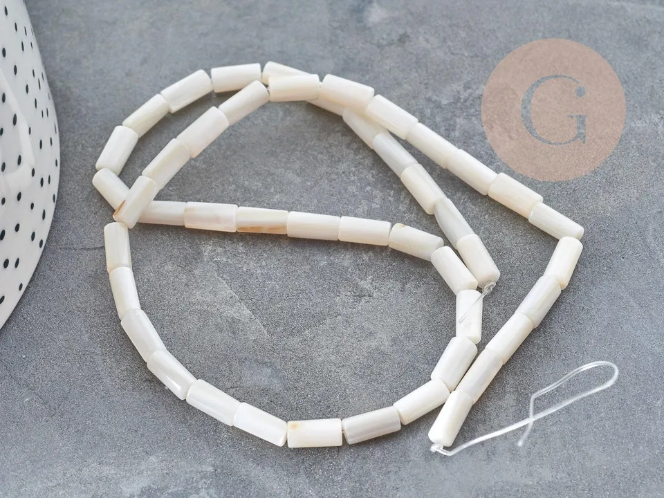 Gingerlily Perles pour bijoux DIY G9042 perle tube nacre blanche 8x4mm