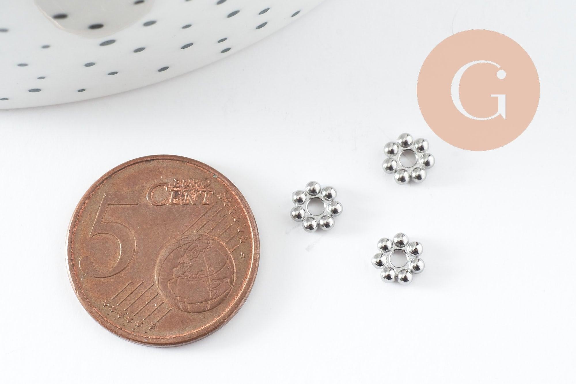 Gingerlily Perles Rondelles Fleurs Acier Platine 6mm x5