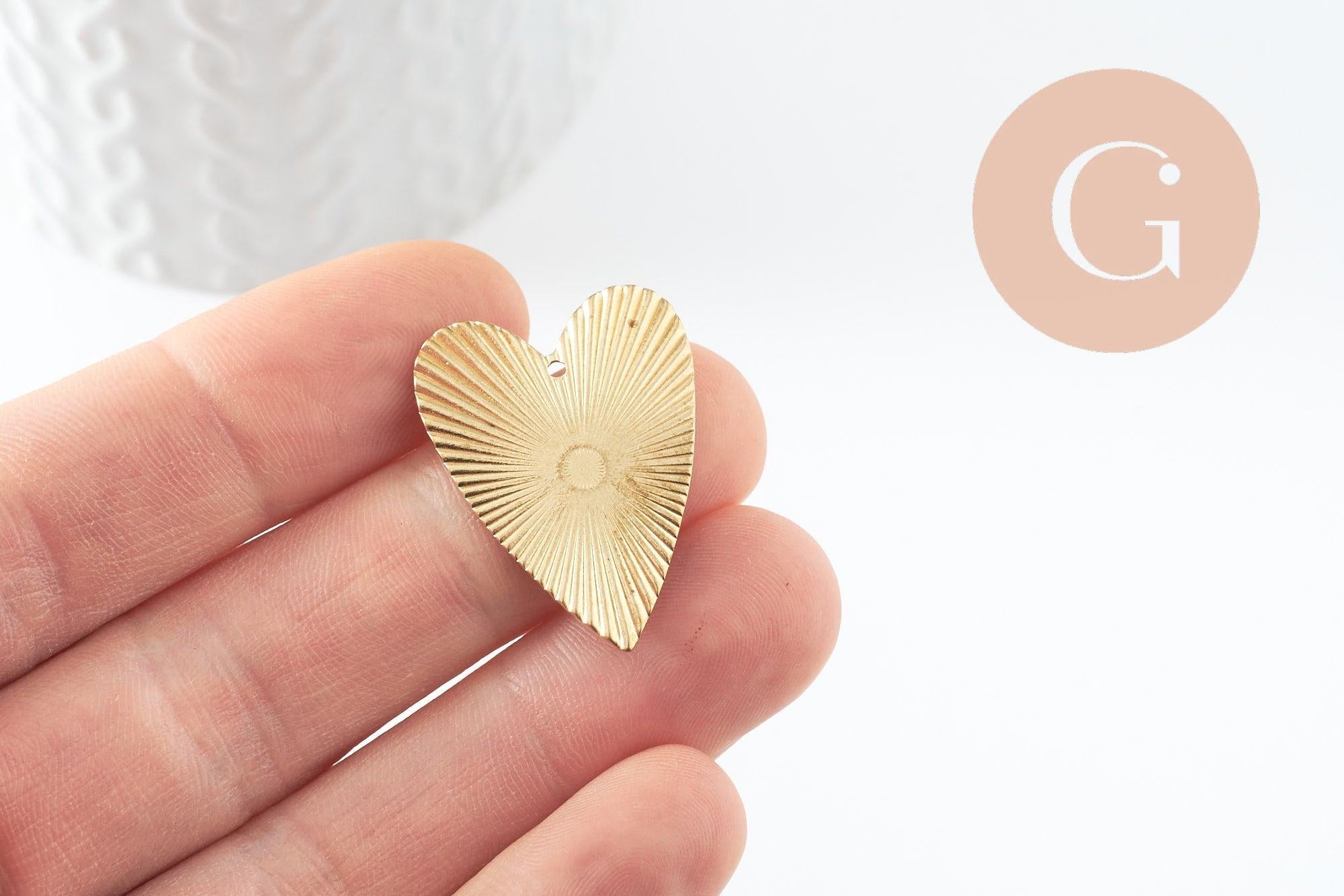 Gingerlily G9756 pendentif coeur strié laiton brut 30mm x1