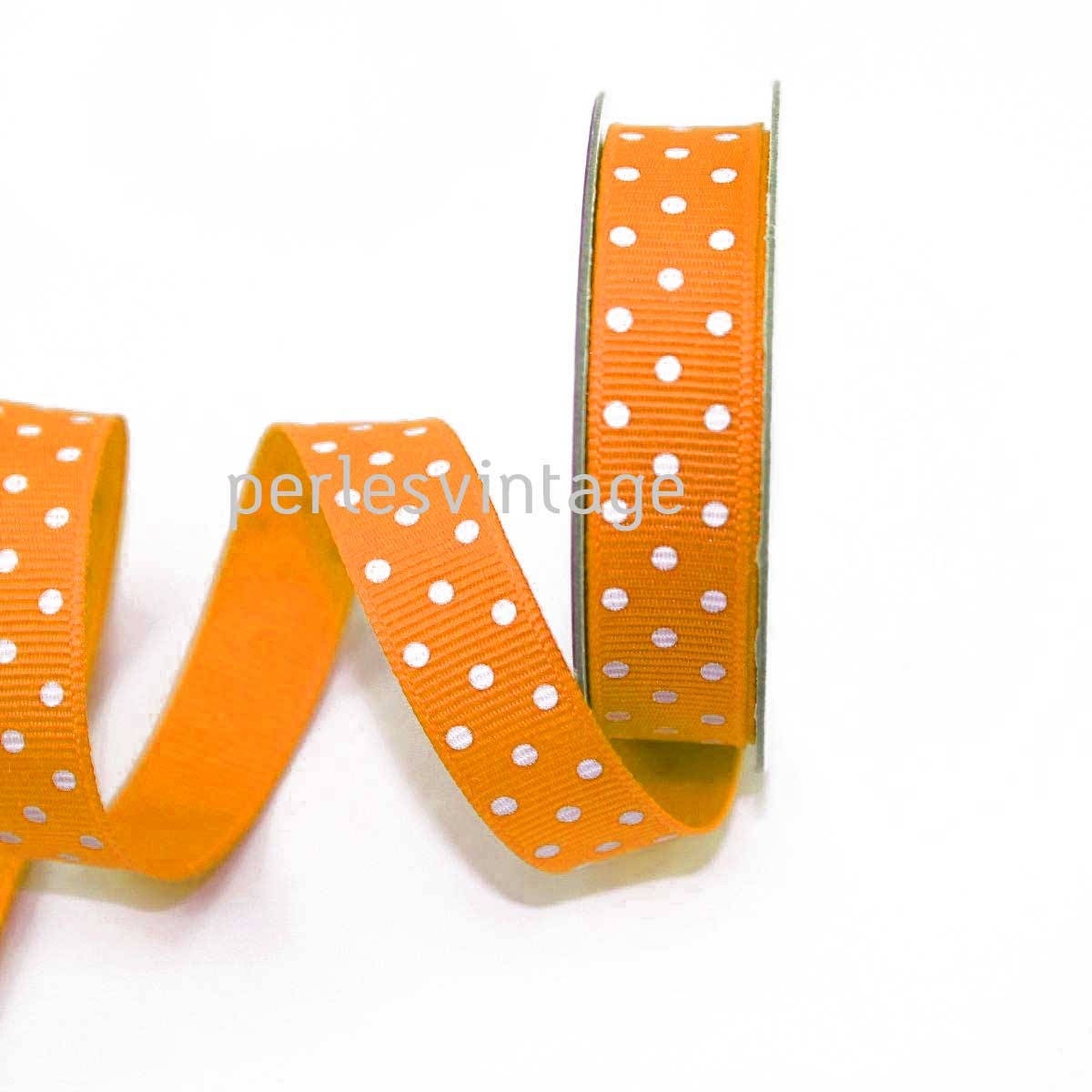 Gingerlily Ruban G1090 gros grain orange pois blancs 1cm 1m