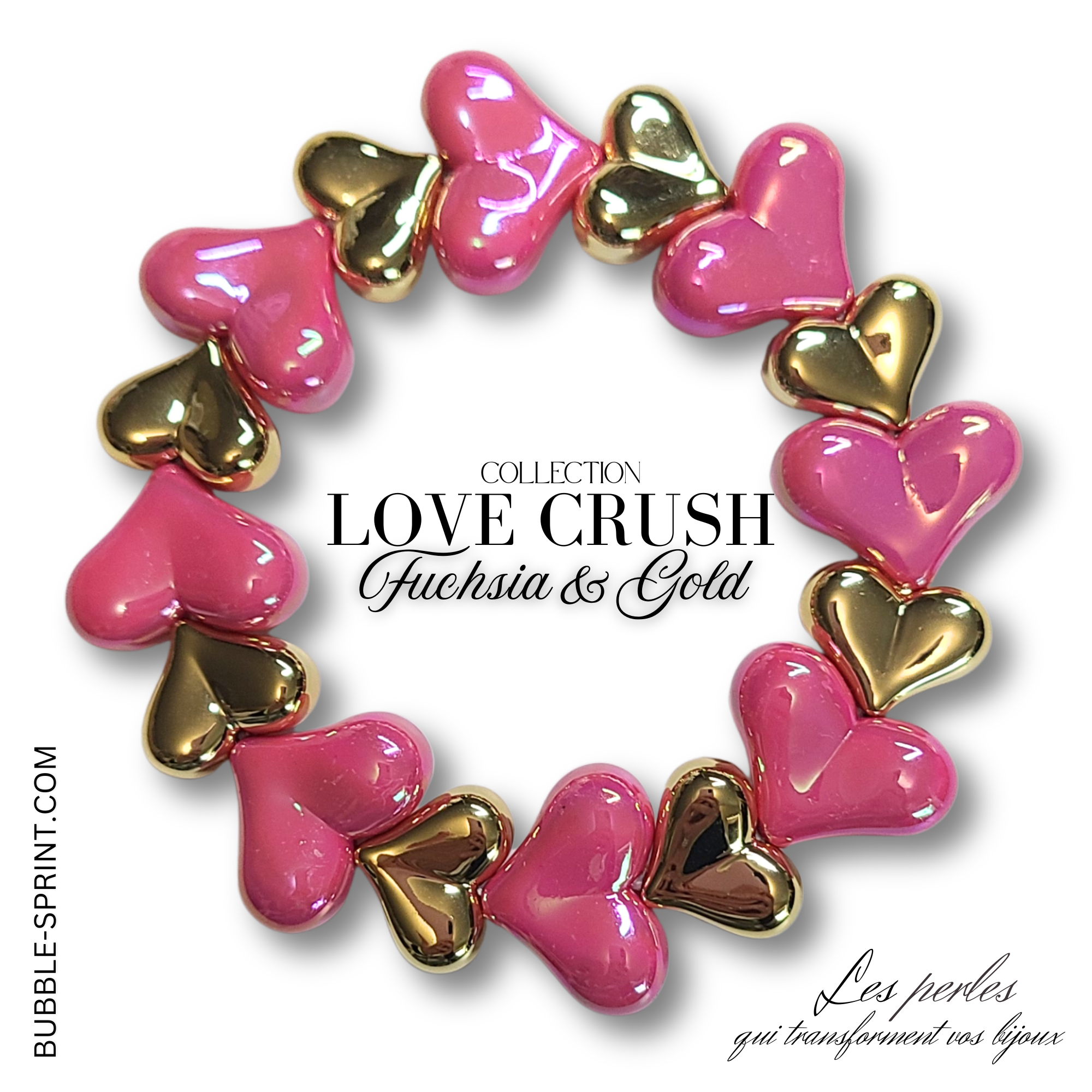 ARTSHOP Love Crush kit bracelet coeurs fuchsia doré