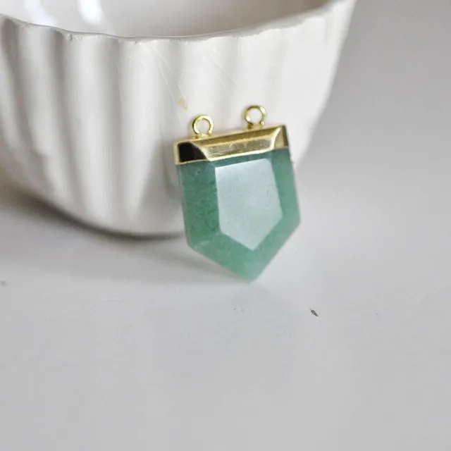 Gingerlily pendentif hexagonal aventurine verte 33mm support doré