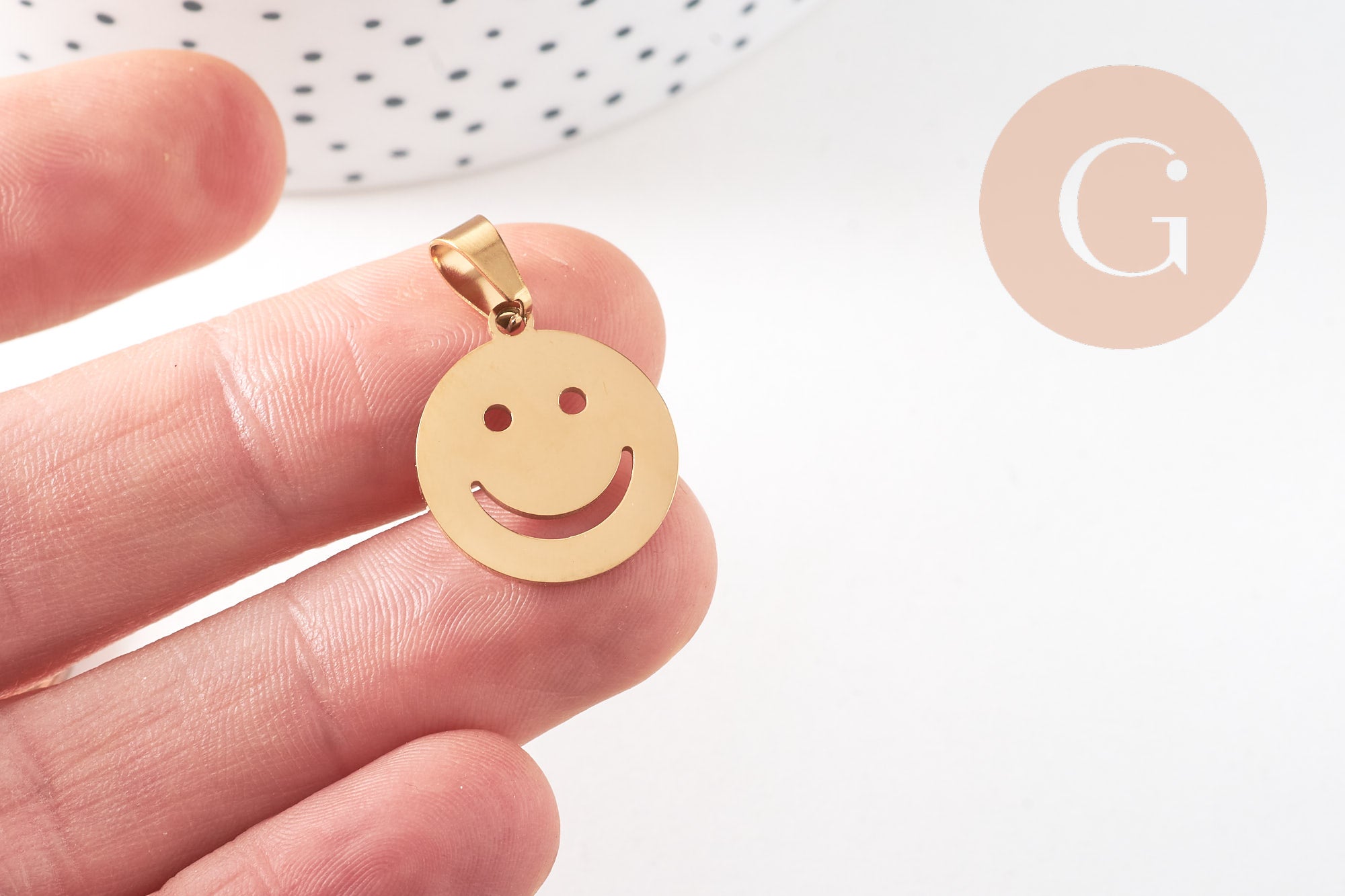 Gingerlily pendentif smiley acier doré 19,5mm x1