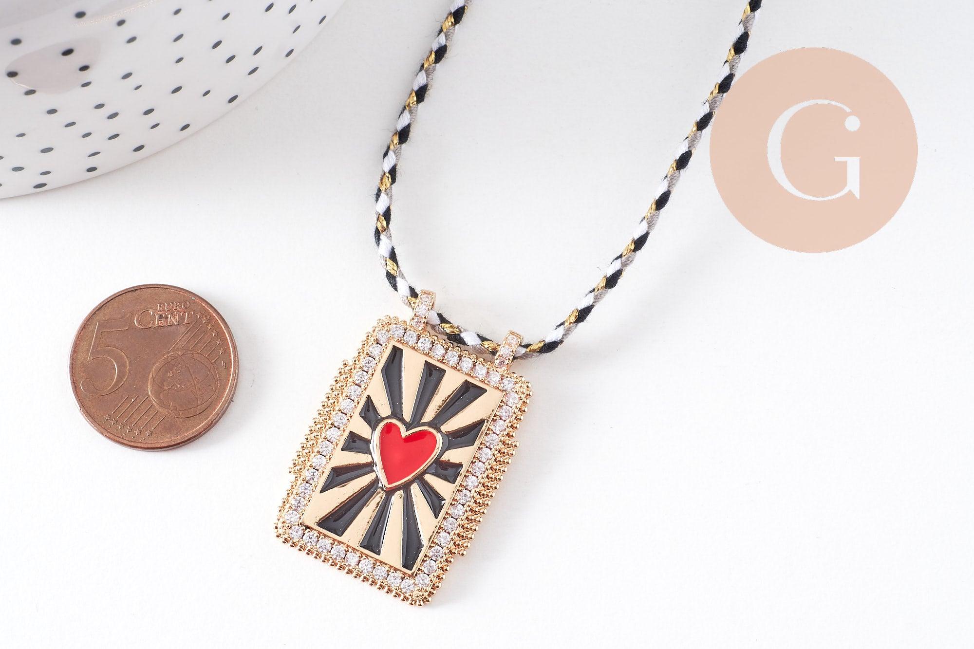 Gingerlily Collier médaille coeur rouge psychédélique 45cm