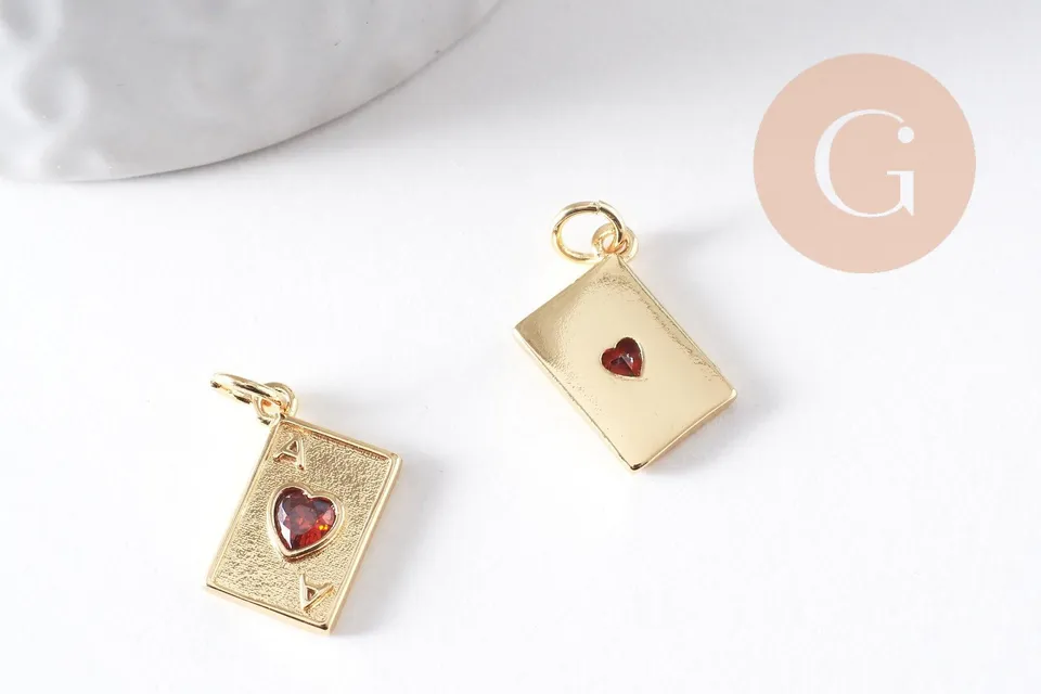 Gingerlily pendentif carte coeur zircon rouge 15mm x1