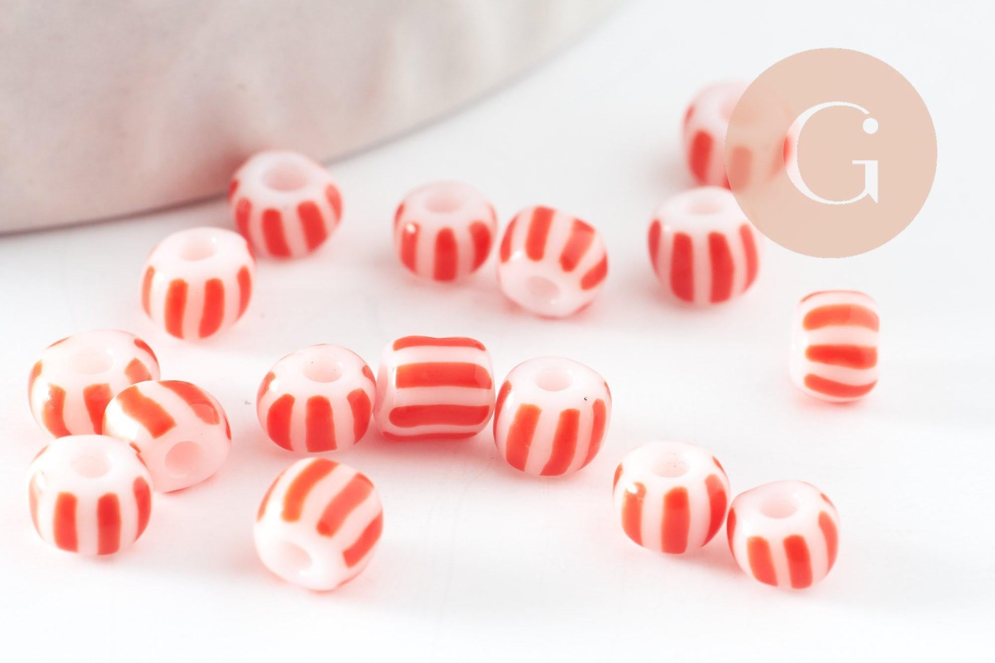 Gingerlily Perles DIY rocaille verre rayé rouge blanc 3-4,5mm 10g