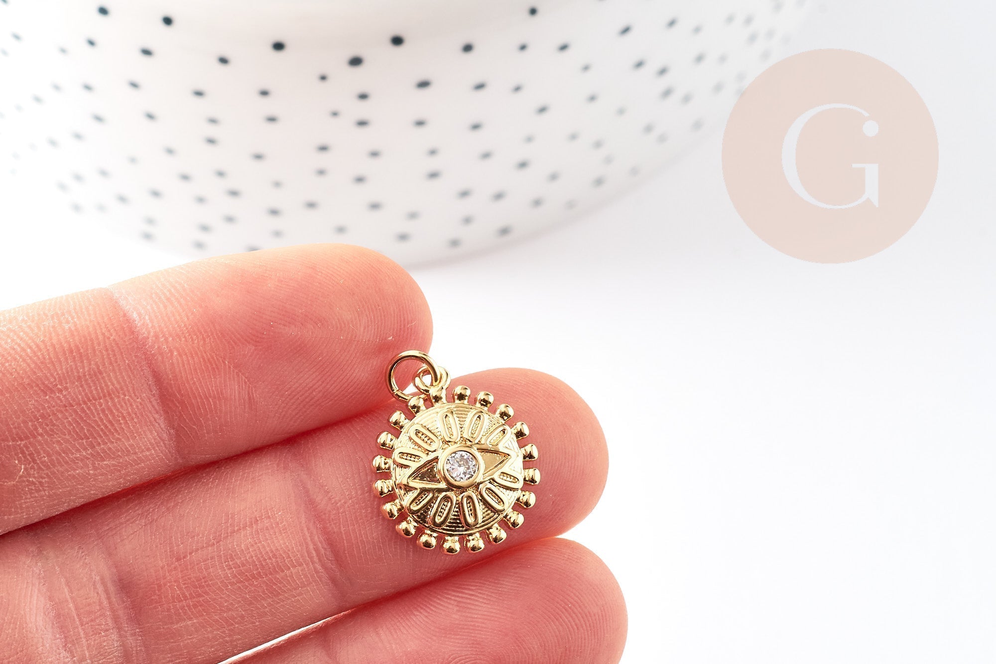 Gingerlily Pendentifs médaille oeil G5328 doré 18mm