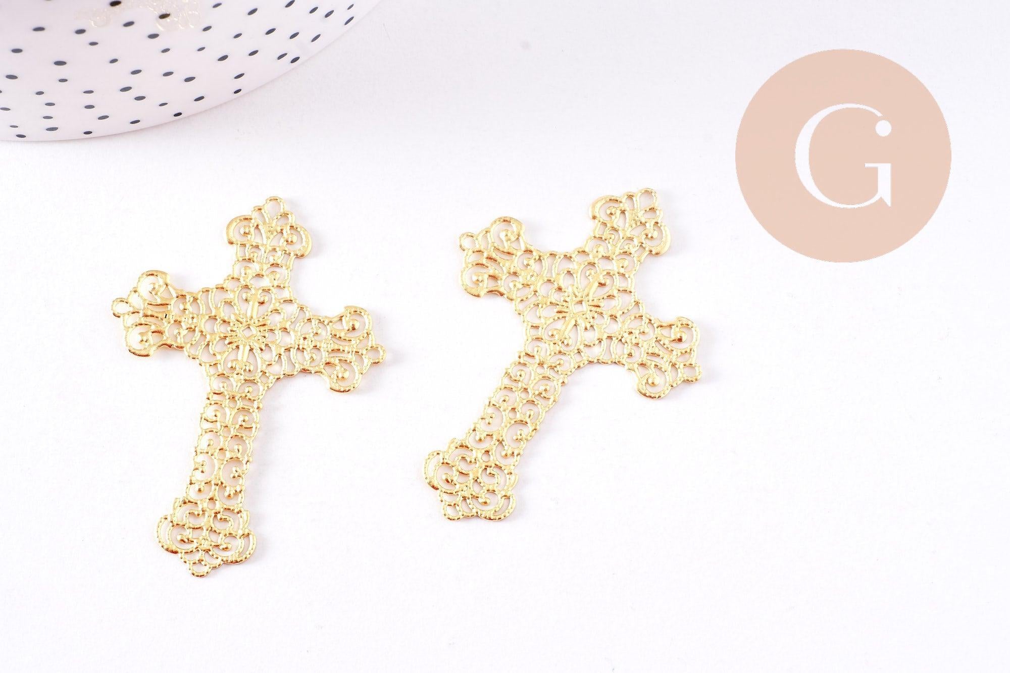 Gingerlily Pendentif croix G10695 laiton brut 52mm x1 dentelle