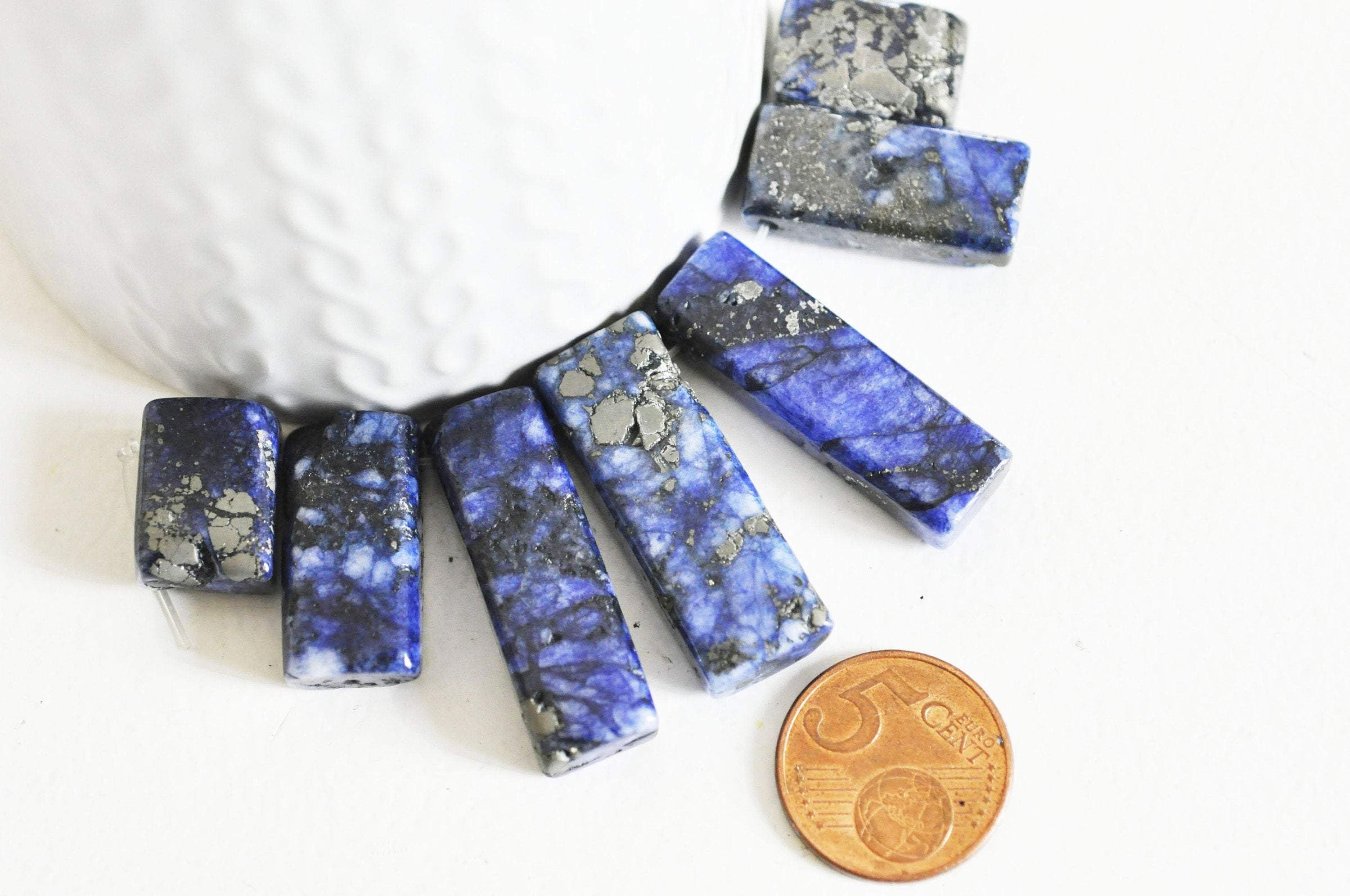 Gingerlily perle lapis lazuli rectangle pierre naturelle lot 7 bleu