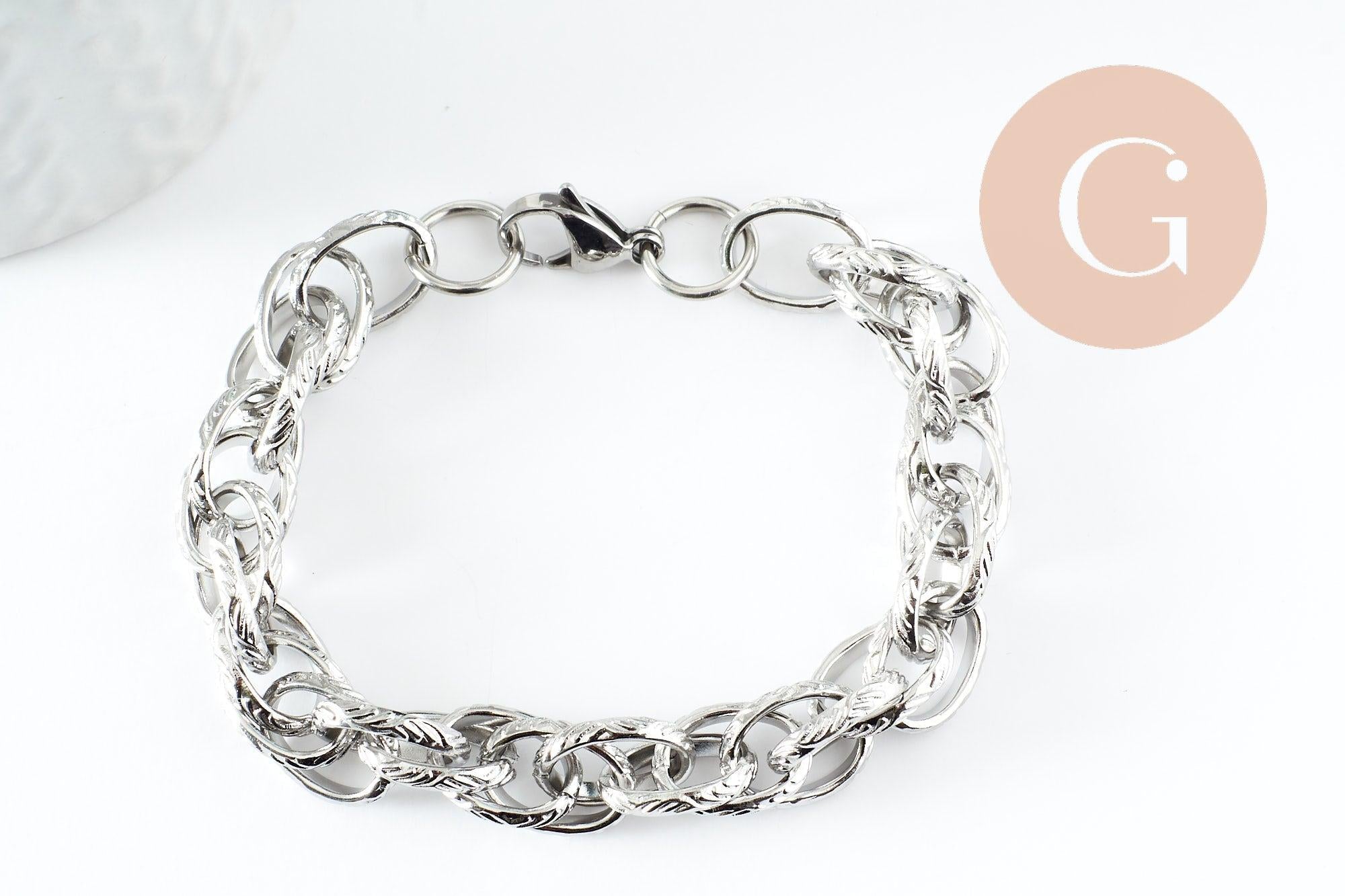 Gingerlily Bracelet grosse maille acier platine 20,5cm x1