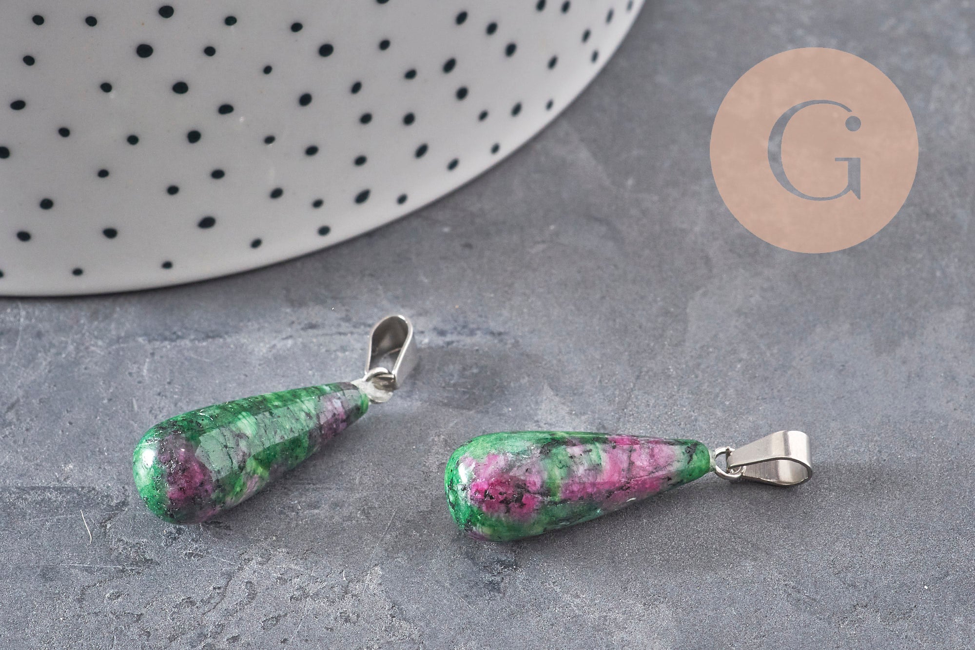 Gingerlily pendentif goutte rubis zoisite 28mm acier x1