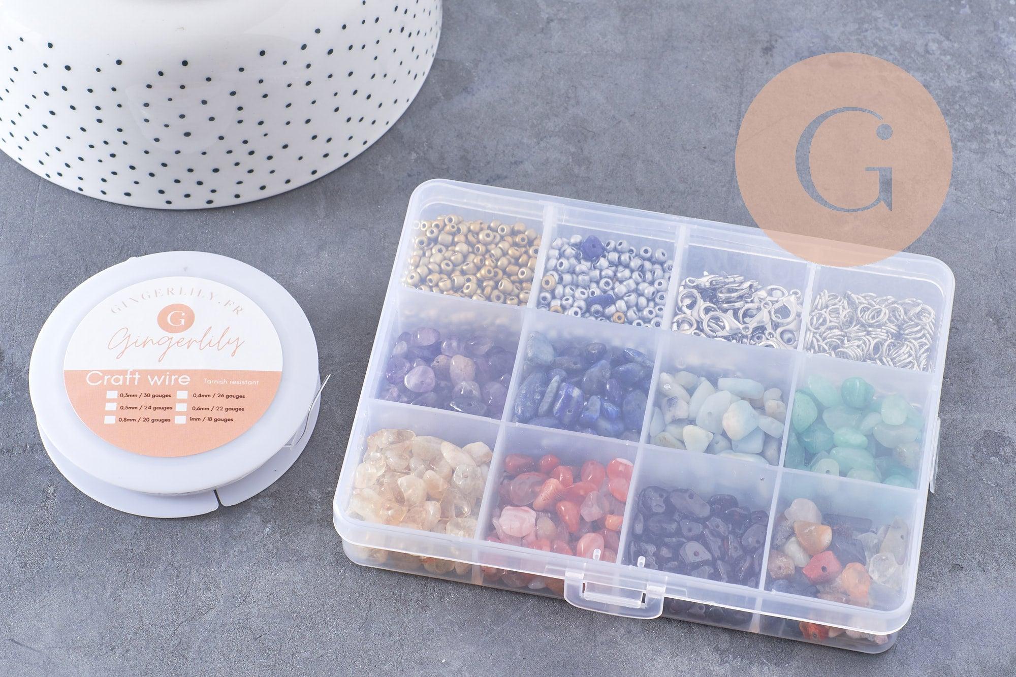 Gingerlily Kits Kit perles pierres 8 couleurs acier doré pinces G10172
