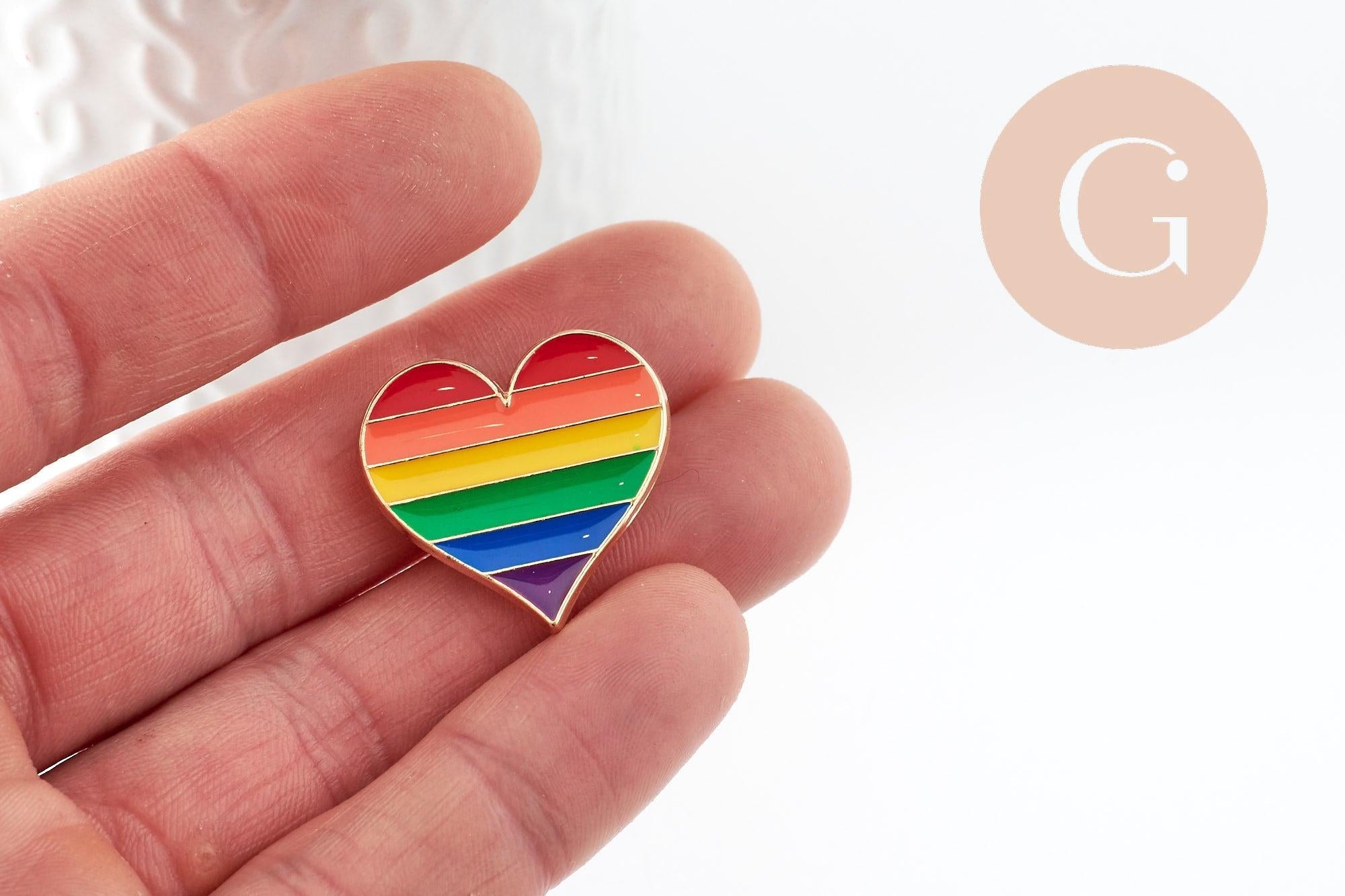 Gingerlily Broches Pins Cœur LGBT doré arc-en-ciel 23mm x1