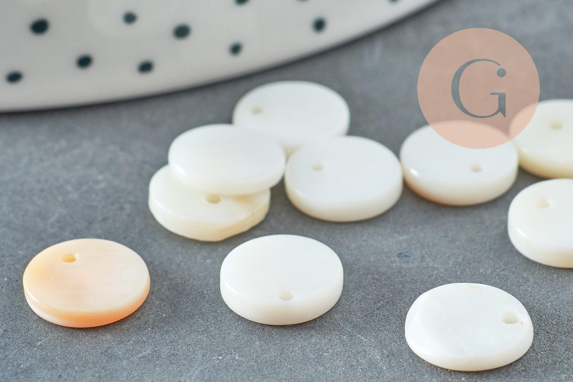 Gingerlily Perles Pendentifs DIY rond nacre G0360 blanc 11mm x10