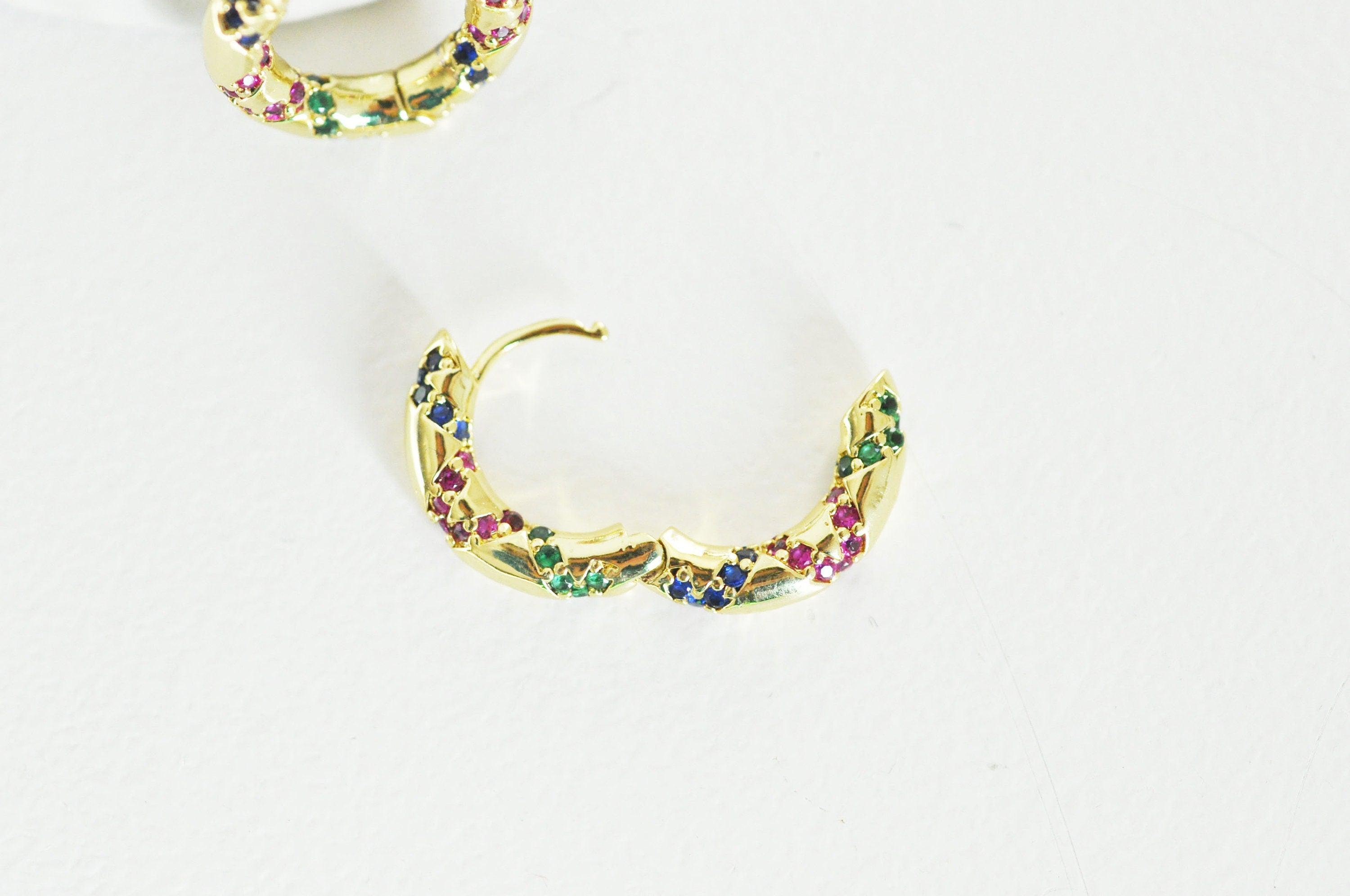 Gingerlily Accessoires Créoles G2873 laiton doré zircon multicolore paire