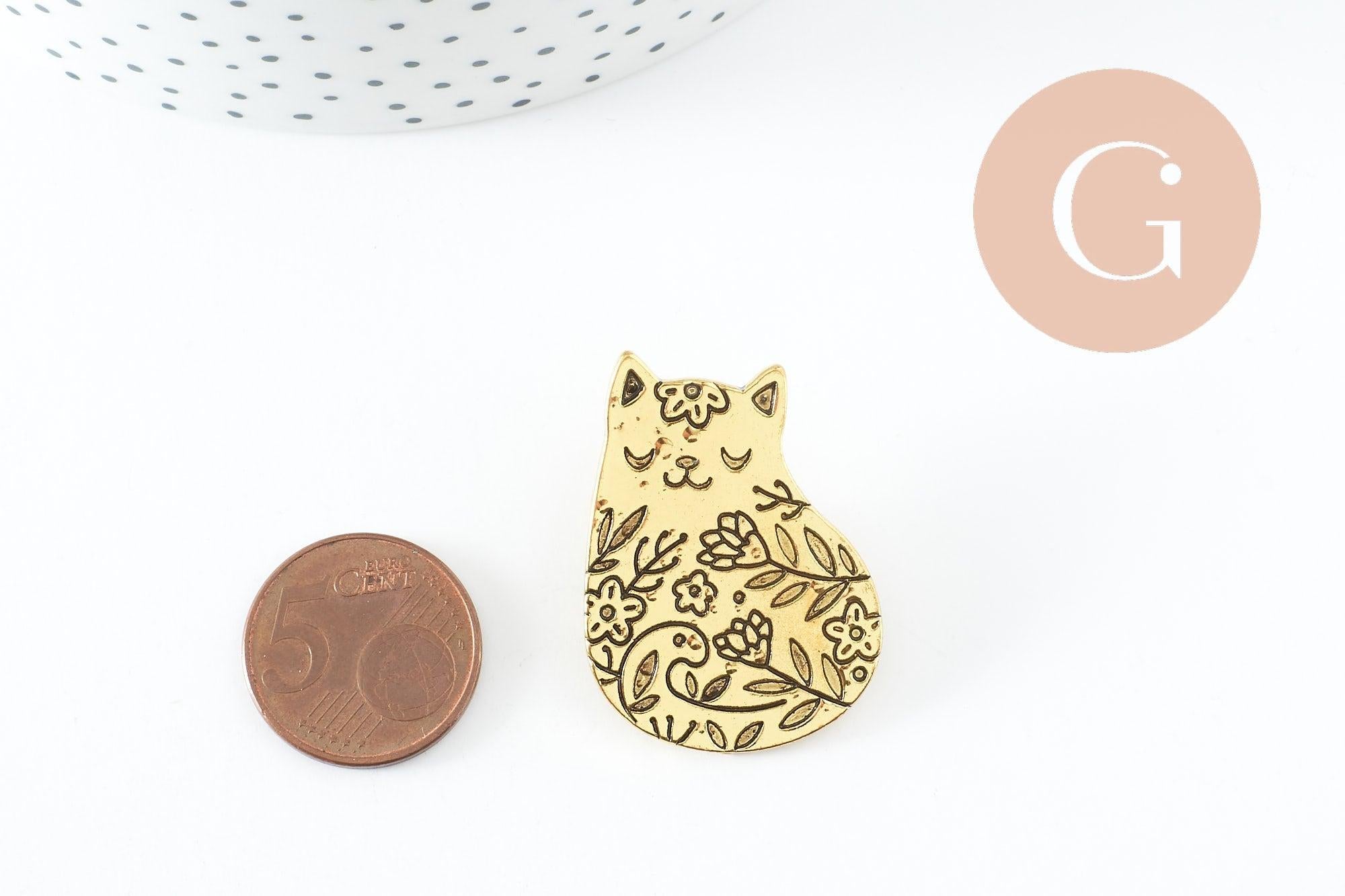 Gingerlily Broche chat assis G9785 acier doré 35mm x1