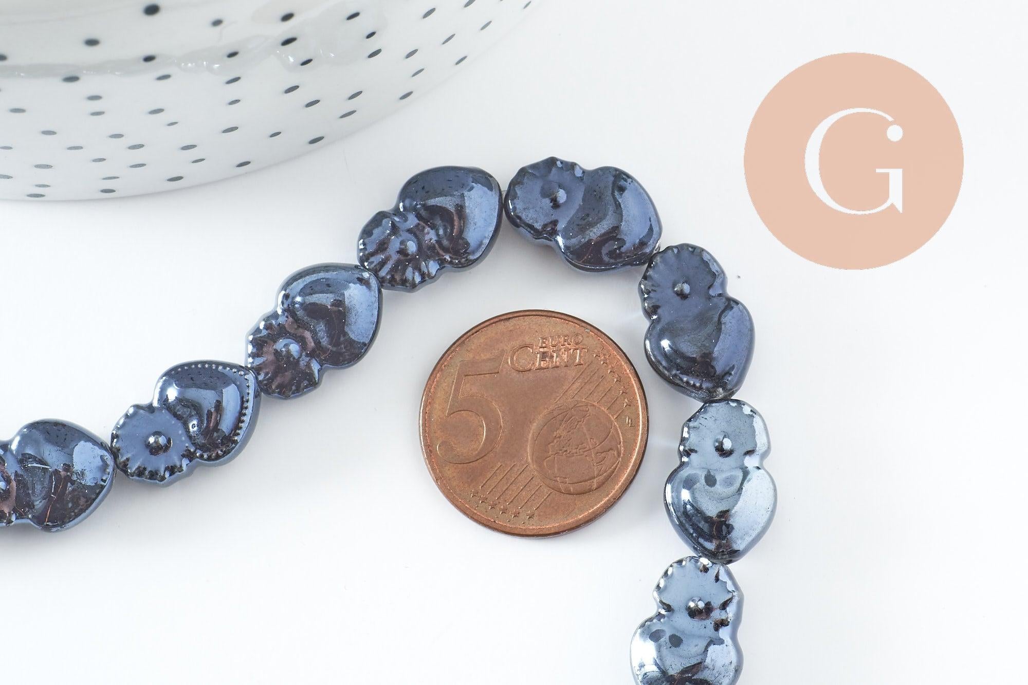 Gingerlily Perles Cœur Porcelaine Bleu Foncé Irisé 16mm x24
