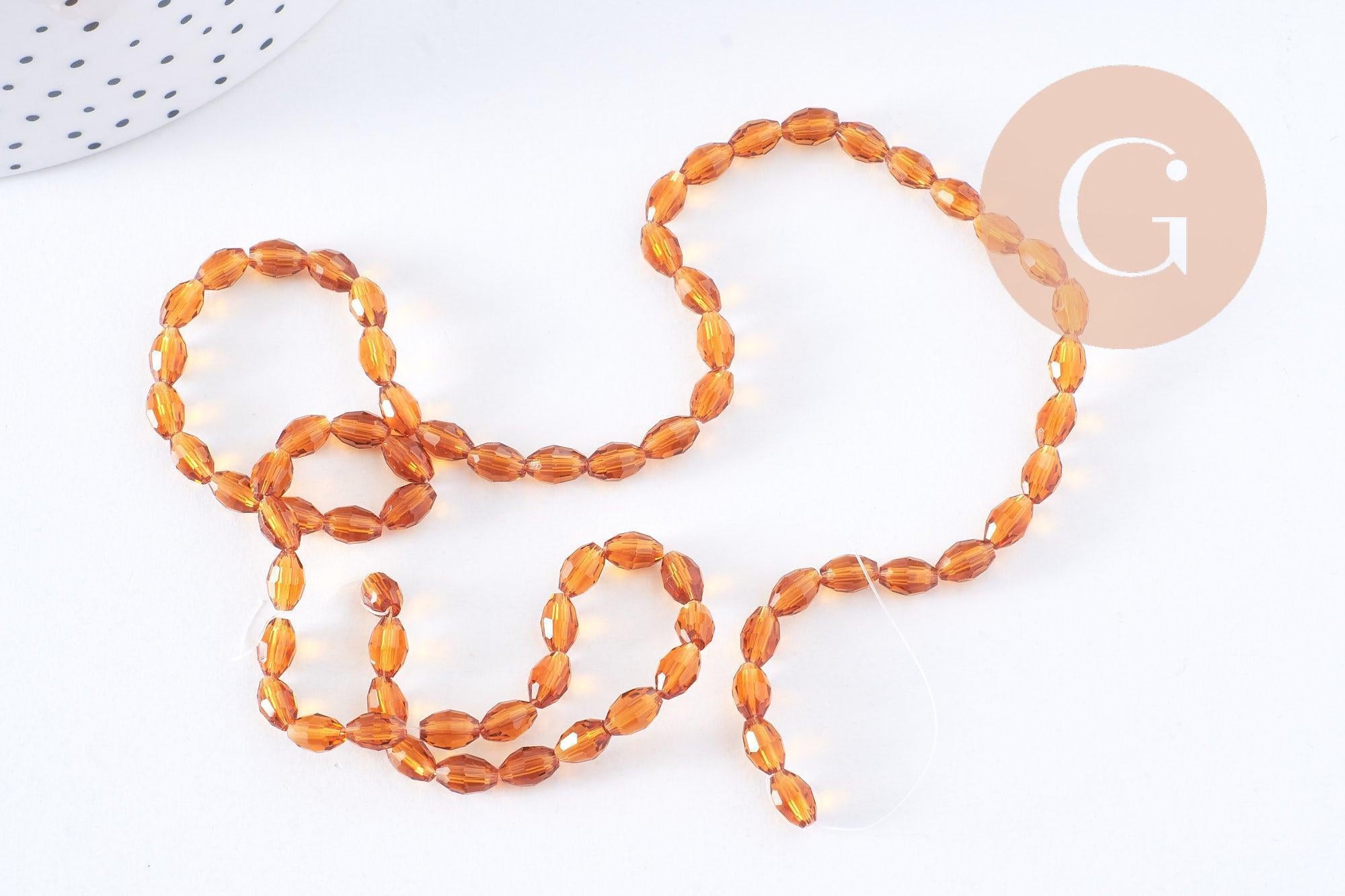 Gingerlily Perles Verre grain de riz 6x4mm fil 38cm rouge