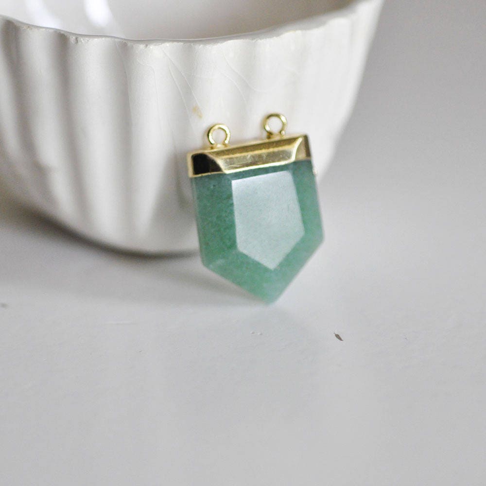 Gingerlily pendentif hexagonal aventurine verte 33mm support doré