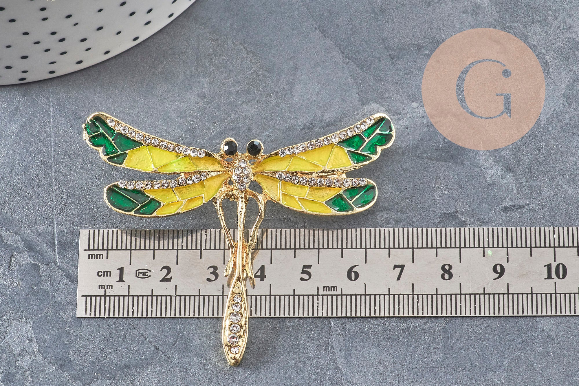 Gingerlily Perles G11149 broche libellule dorée zirconia 70mm