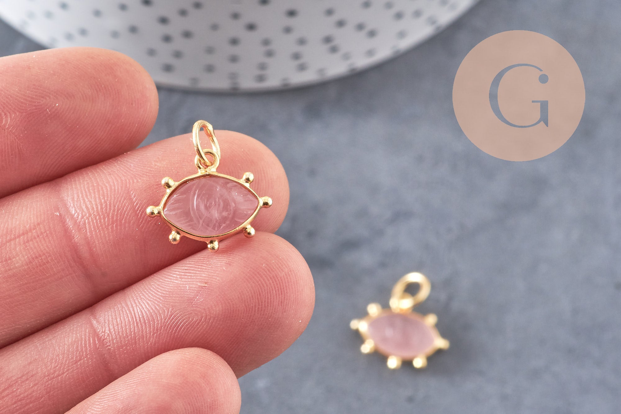 Gingerlily Pendentifs oeil quartz rose argent 925 doré 18K 15mm