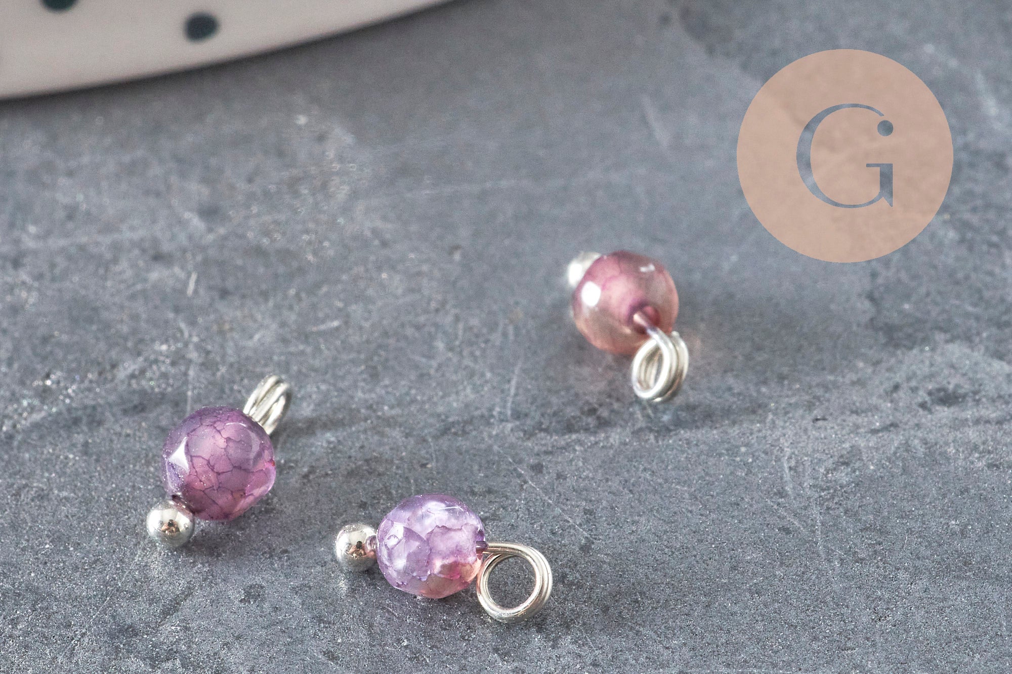 Gingerlily agate breloque ronde 8,5mm laiton platine x1