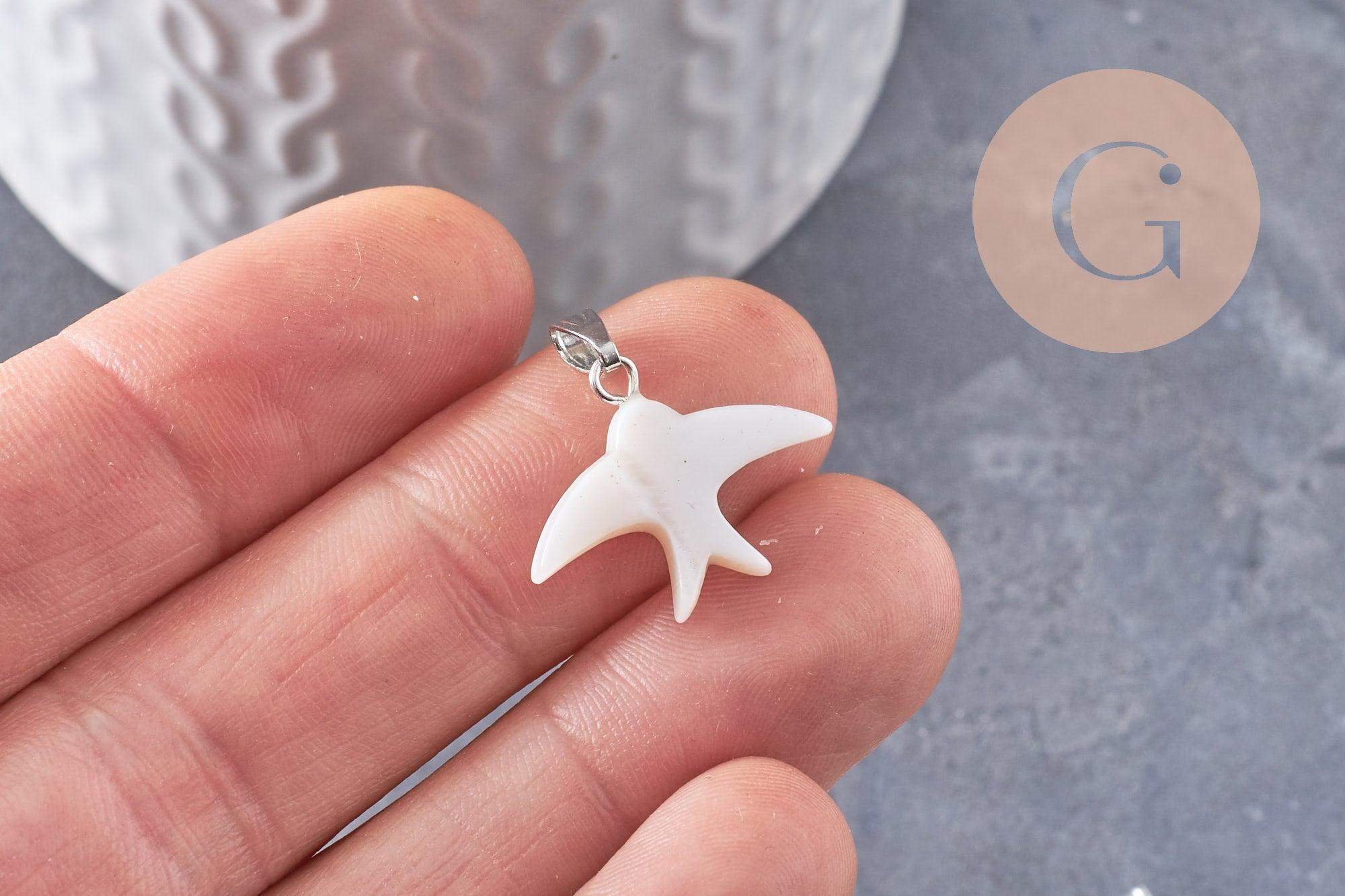 Gingerlily Pendentif Hirondelle Nacre Blanche 21,5 mm x1
