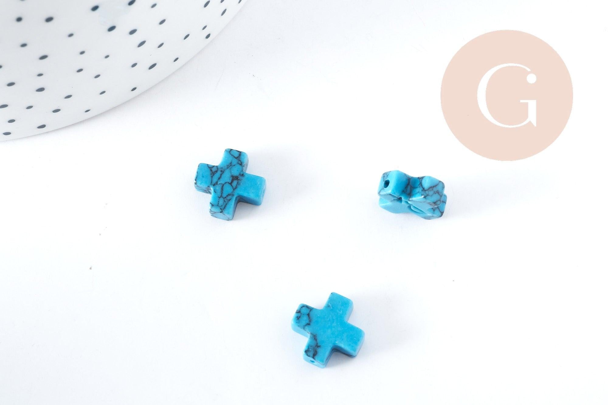 Gingerlily Perles G8278 5 perles croix howlite turquoise 12mm