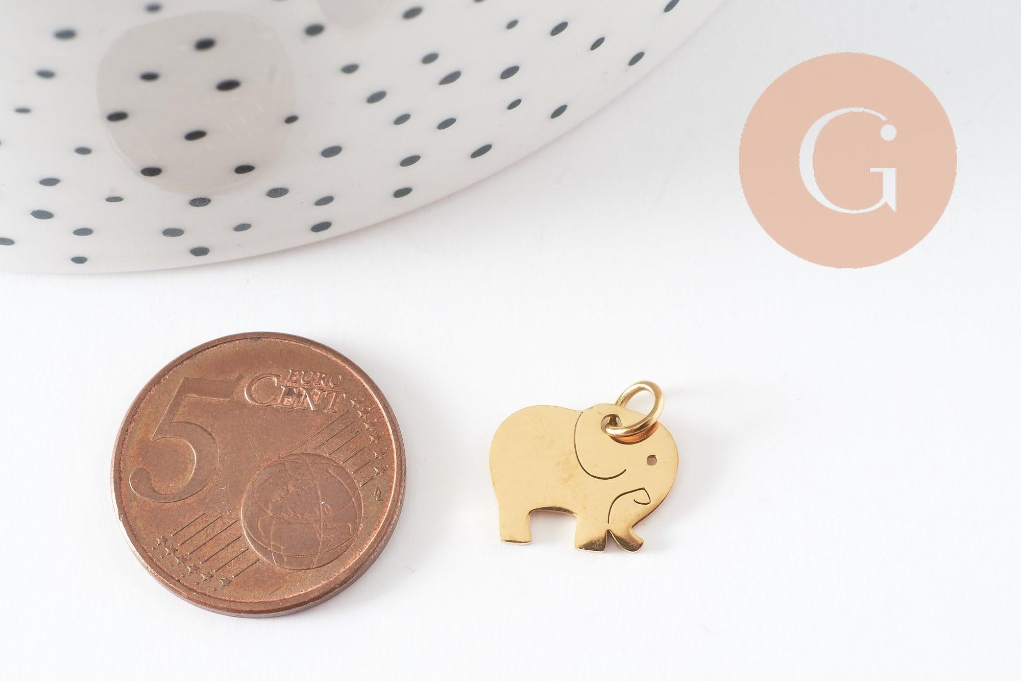 Gingerlily éléphant G9838 pendentif acier doré 11 mm x1
