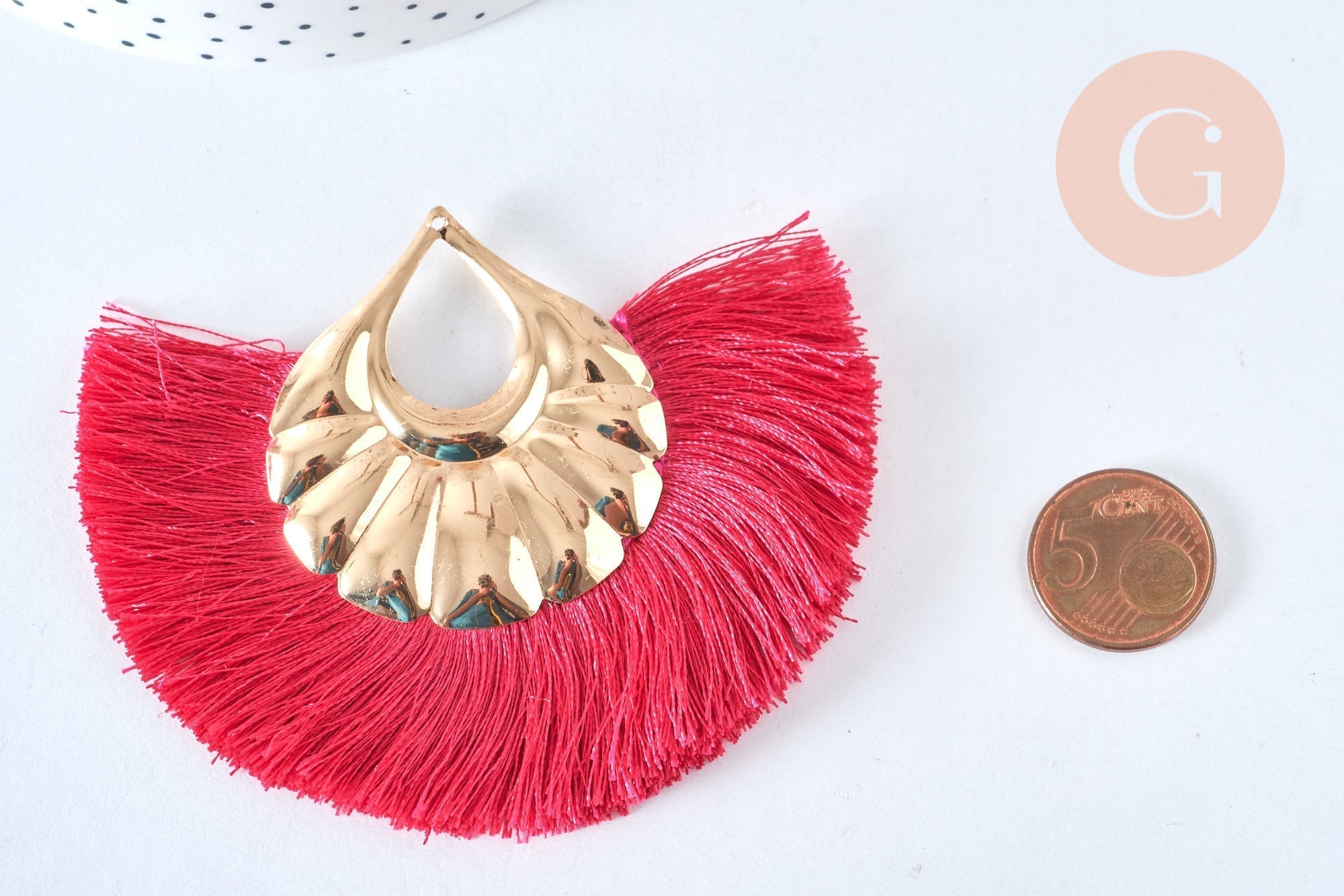 Gingerlily Perles G6837 pendentif pompon fuchsia 85mm x2