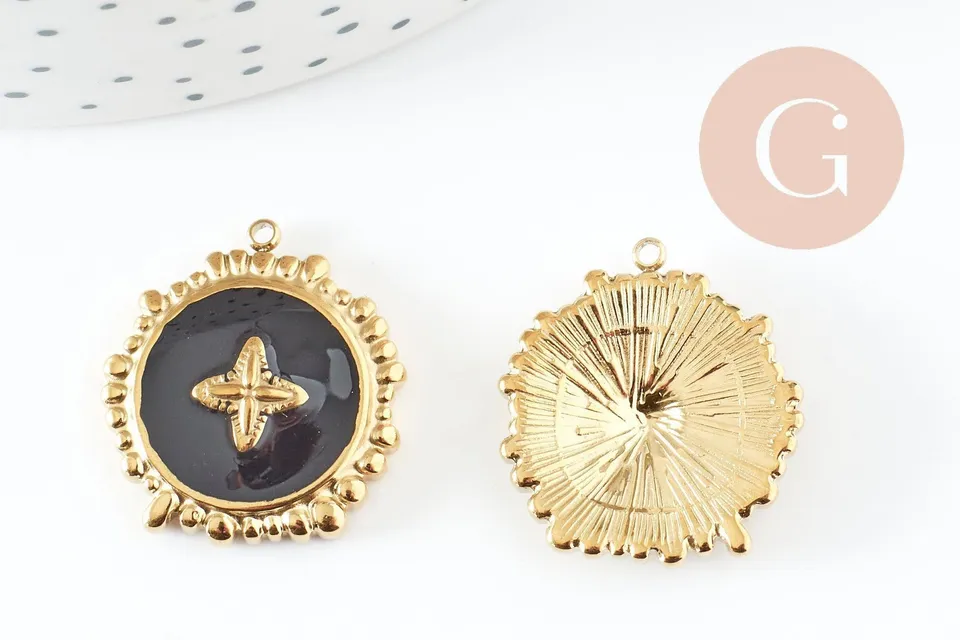 Gingerlily Pendentifs DIY rond fleur inox doré 23mm G9406