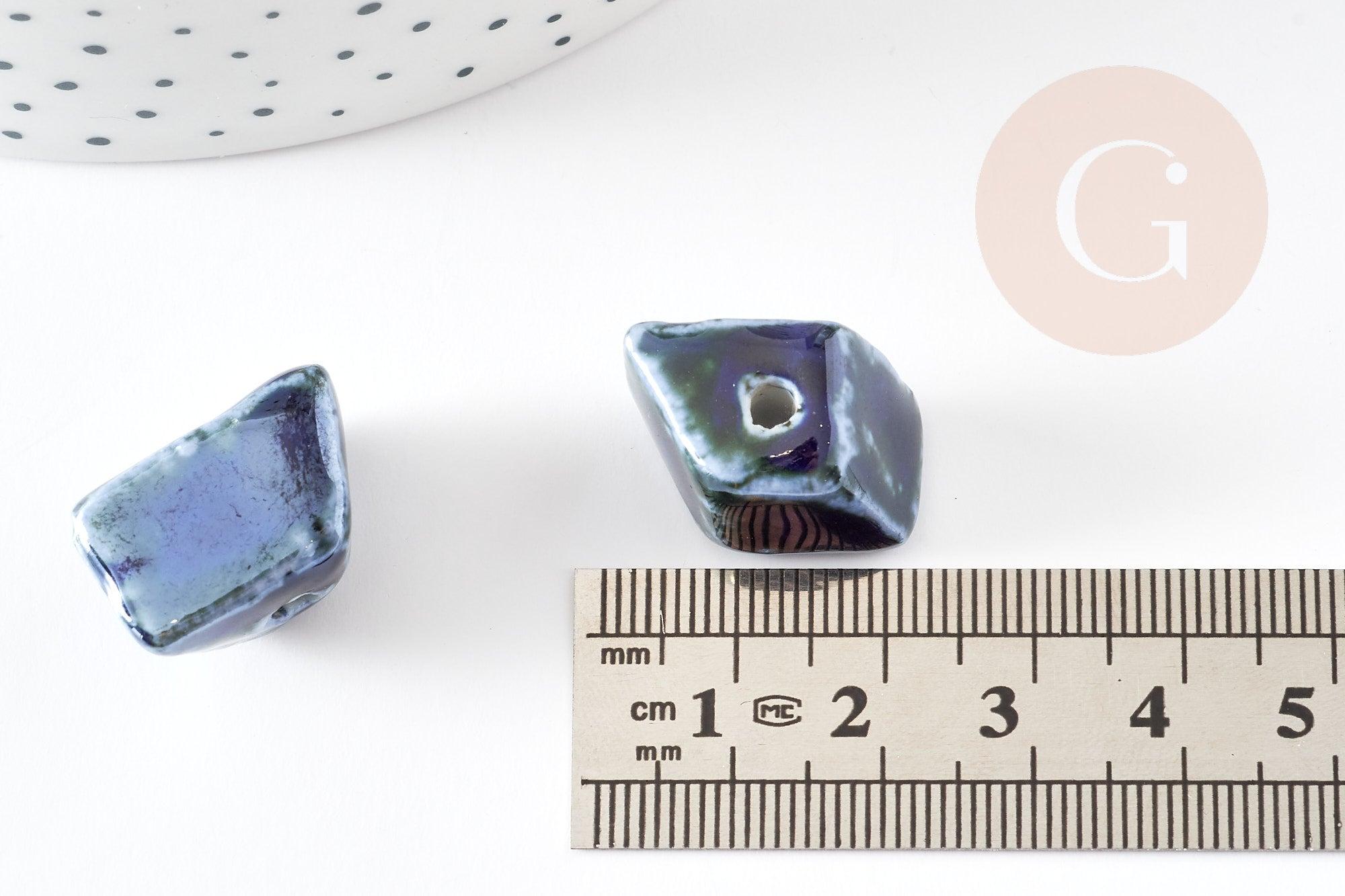 Gingerlily Perles pépite perles céramique bleu 20mm x10