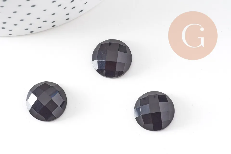 Gingerlily Cabochon obsidienne noire G10815 rond 16mm x1