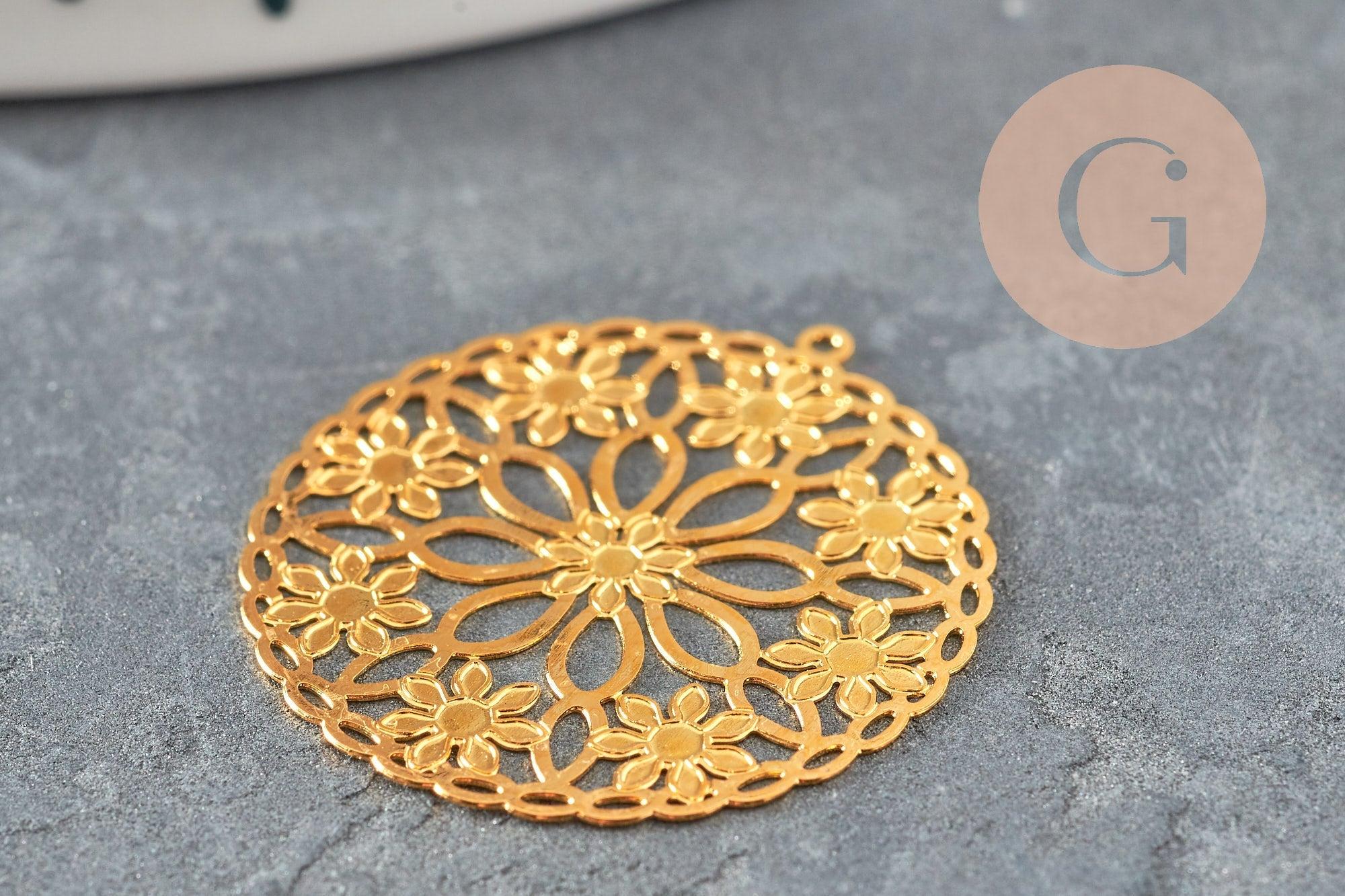 Gingerlily G9505 pendentif estampe fleur 28mm x2 doré