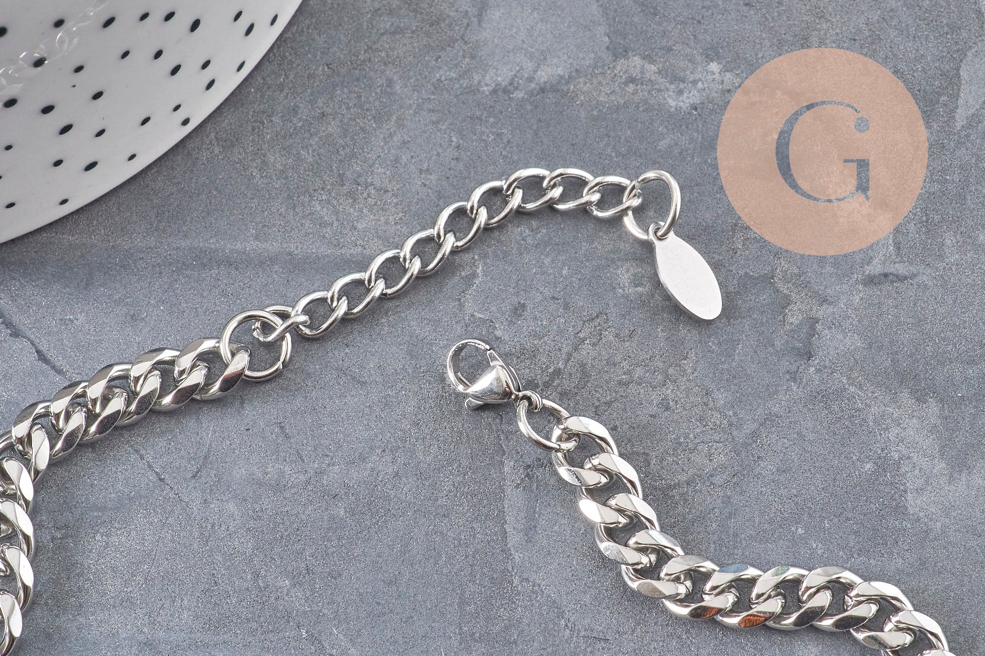 Gingerlily Collier chaîne cubaine acier platine 9mm 41cm
