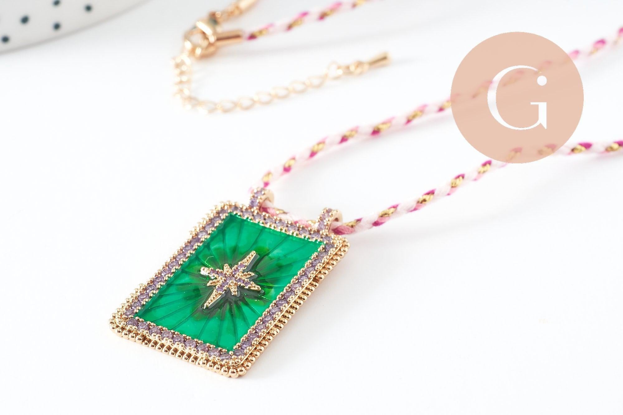 Gingerlily Collier Médaille Étoile Vert 45cm Cordon