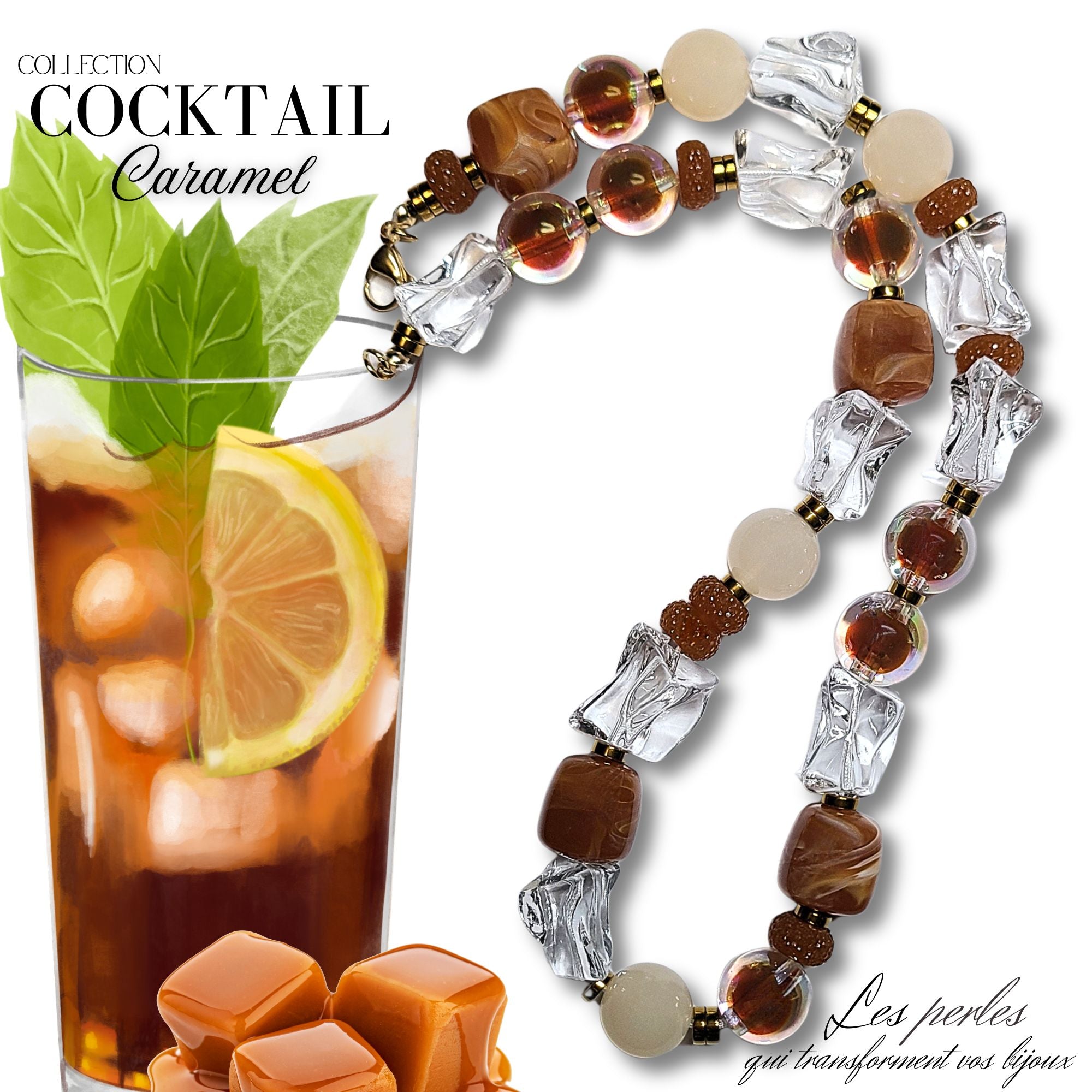 ARTSHOP Cocktail Saveur Caramel collier 52cm monté