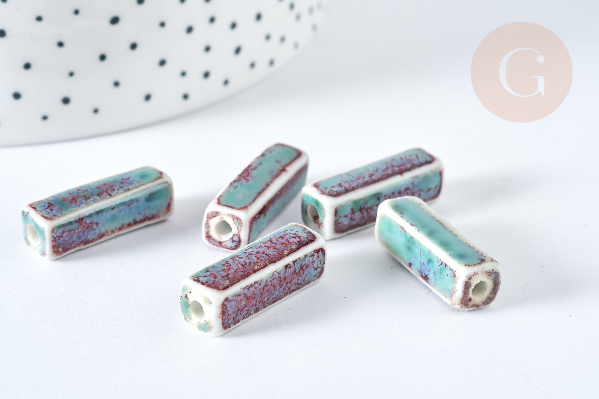 Gingerlily Perles porcelaine rectangle bleu clair 25-29mm x5