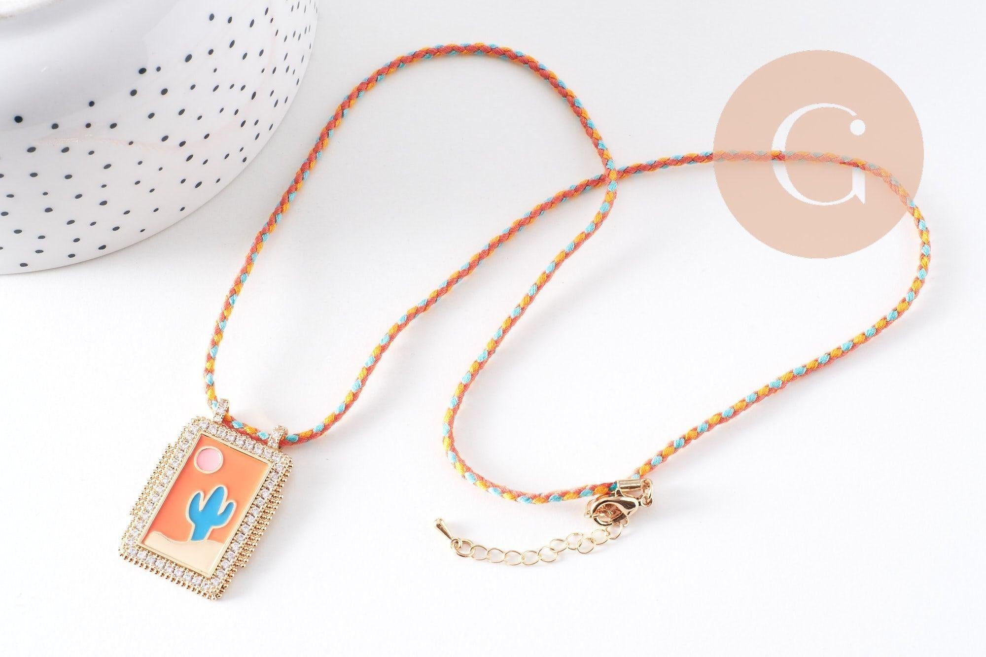 Gingerlily G10364-4 collier médaille cactus orange turquoise 45cm