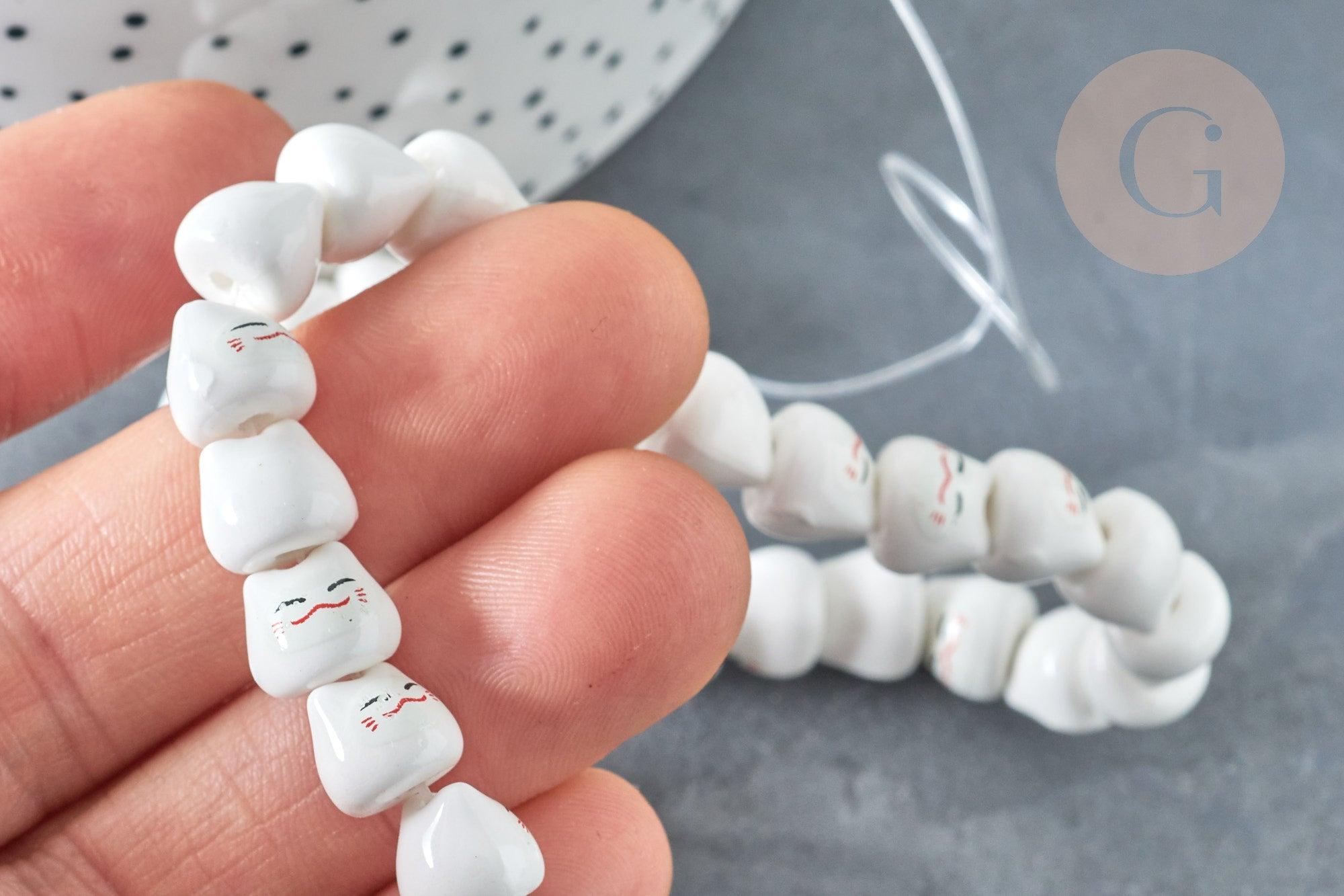 Gingerlily Perles G8185 perle chat porcelaine blanche x5