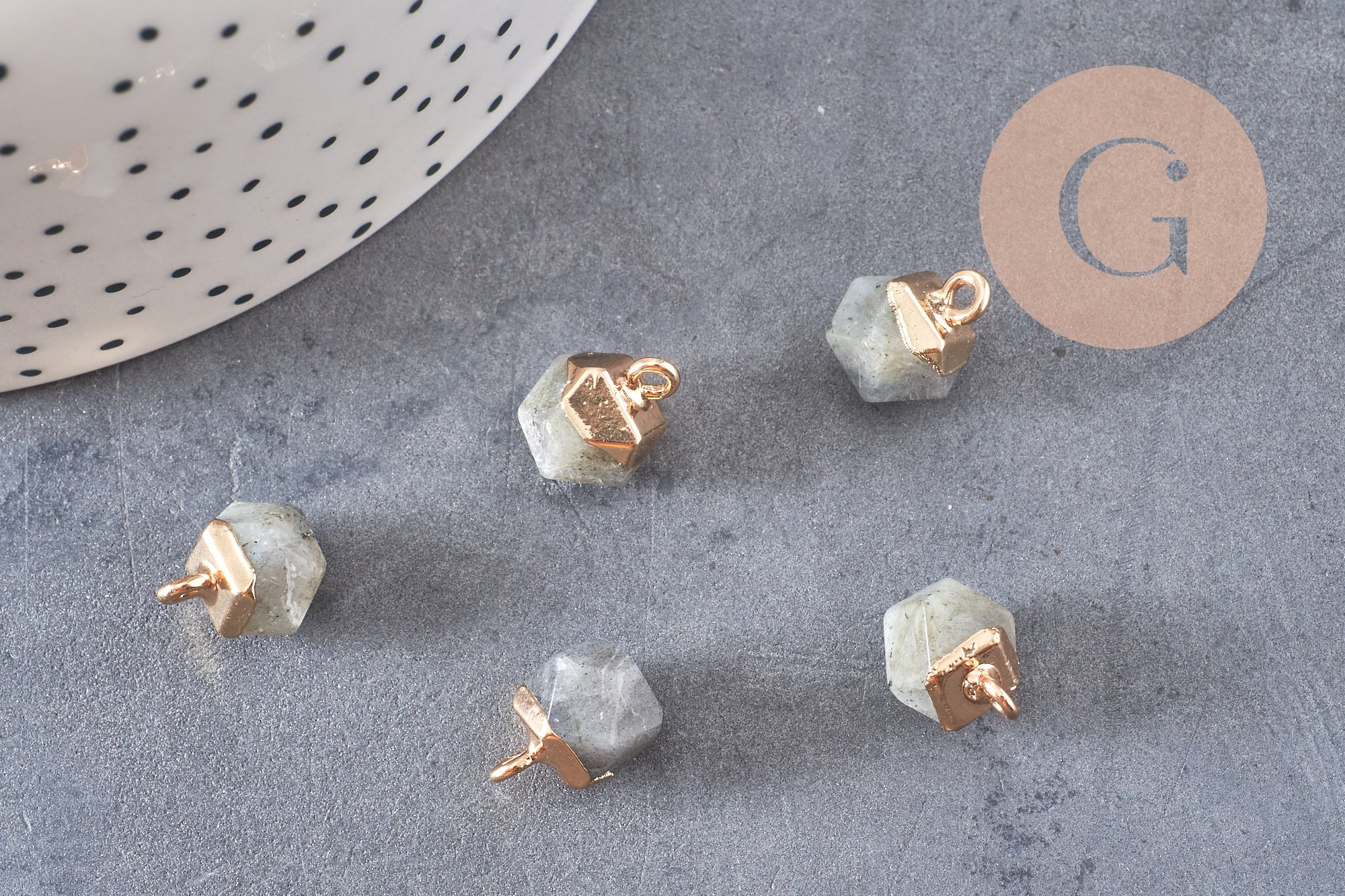 Gingerlily hexagone G0971 pendentif labradorite naturelle 11 mm x1