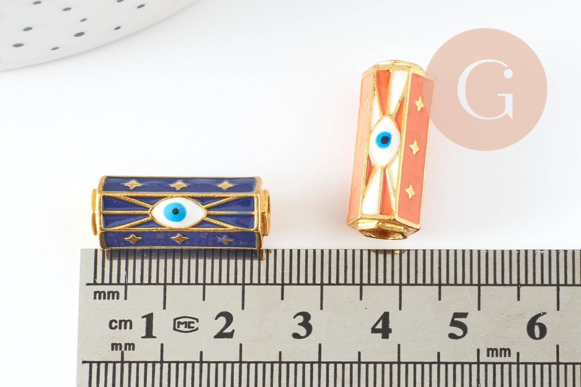 Gingerlily Perle tube talisman G9413 œil bleu laiton doré 22mm
