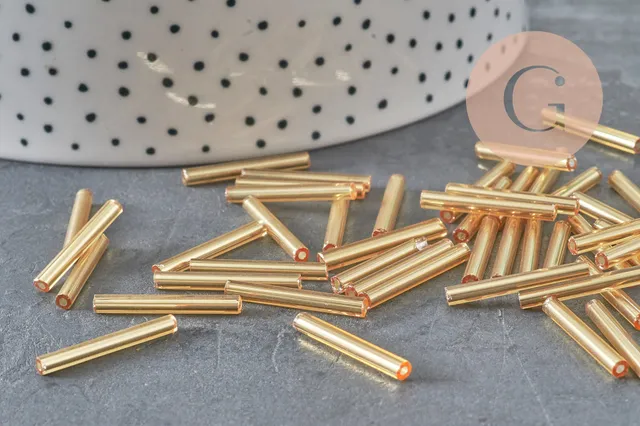 Gingerlily Perles rocaille tubes doré 20x2.5mm sachet 10g