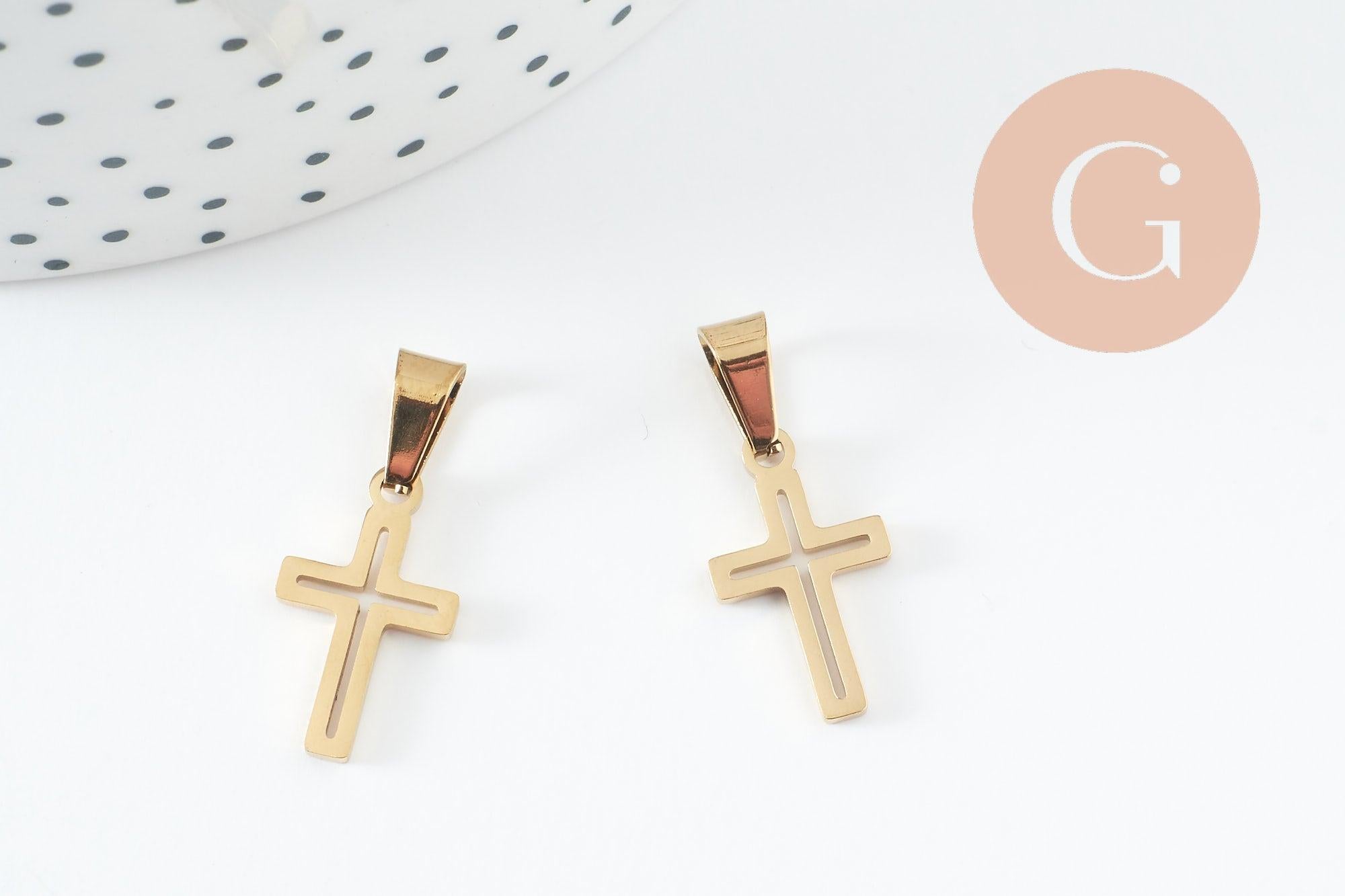 Gingerlily G9861 pendentif croix acier doré 18mm x1