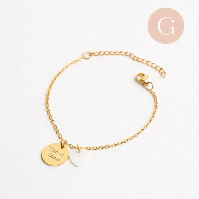 Gingerlily bracelet médaille coeur nacre acier or 1 médaille
